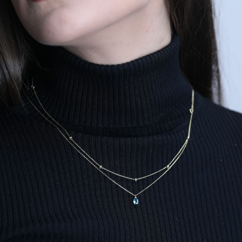 14K Solid Yellow Gold Beaded Station Necklace - Elegant Layering Piece for Everyday Wear & Special Occasions
