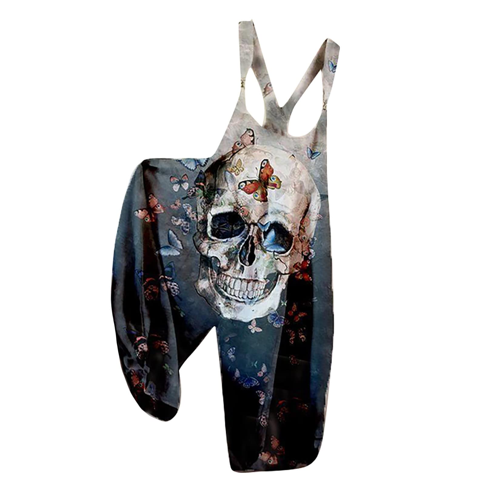 2022 Winter Skull Printed Women's Overalls - Warm Cotton Baggy Wide Leg Pants, Loose Fit Romper Jumpsuit with Bib - Perfect for Casual Outings, Streetwear Fashion & Winter Layering