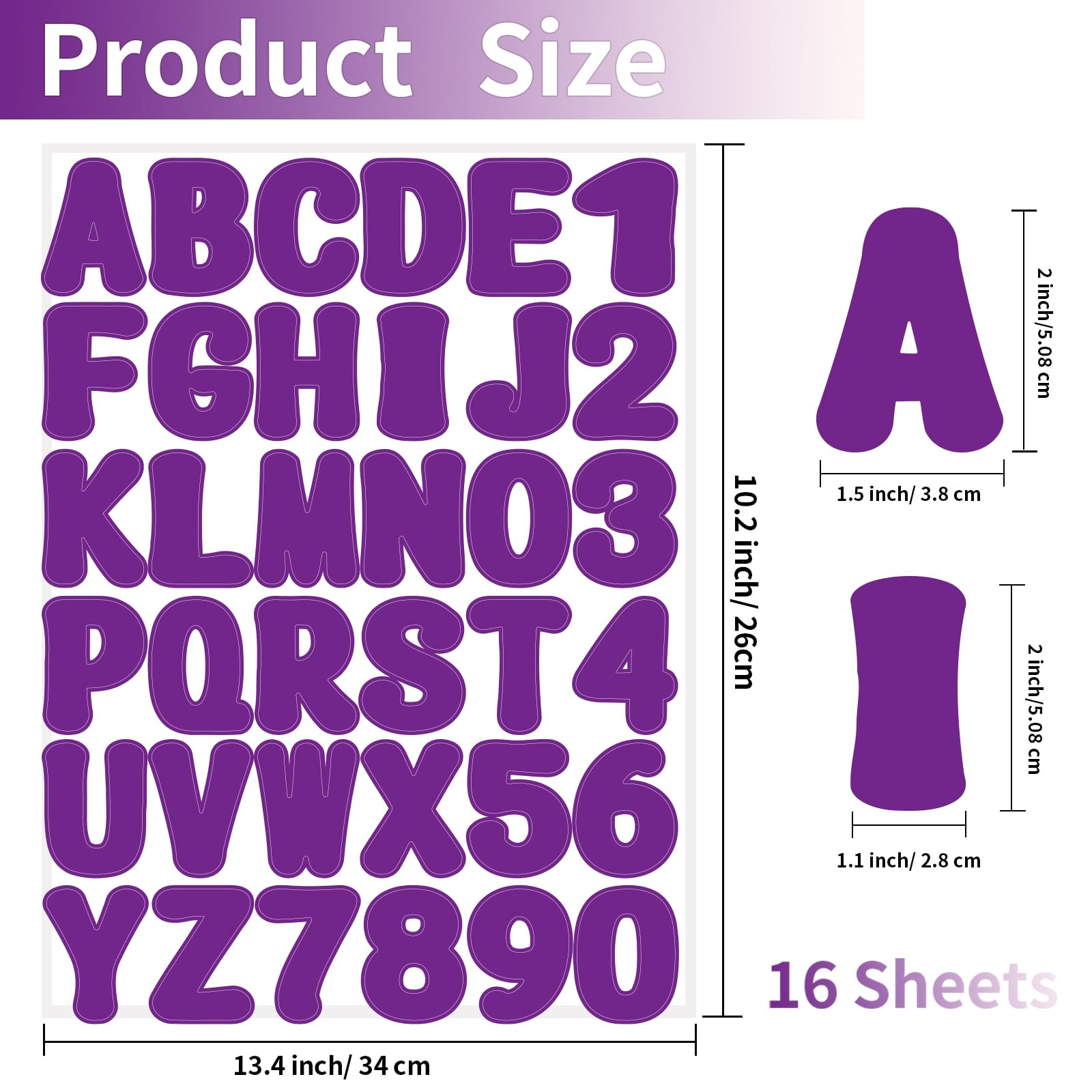 Starboling 2 Inch Purple Alphabet Stickers - 16 Sheets Self-Adhesive Vinyl Letter Stickers for Mailbox Numbers, Bulletin Boards, Classroom & Home Decor - Perfect for DIY Projects, Scrapbooking & Organizing