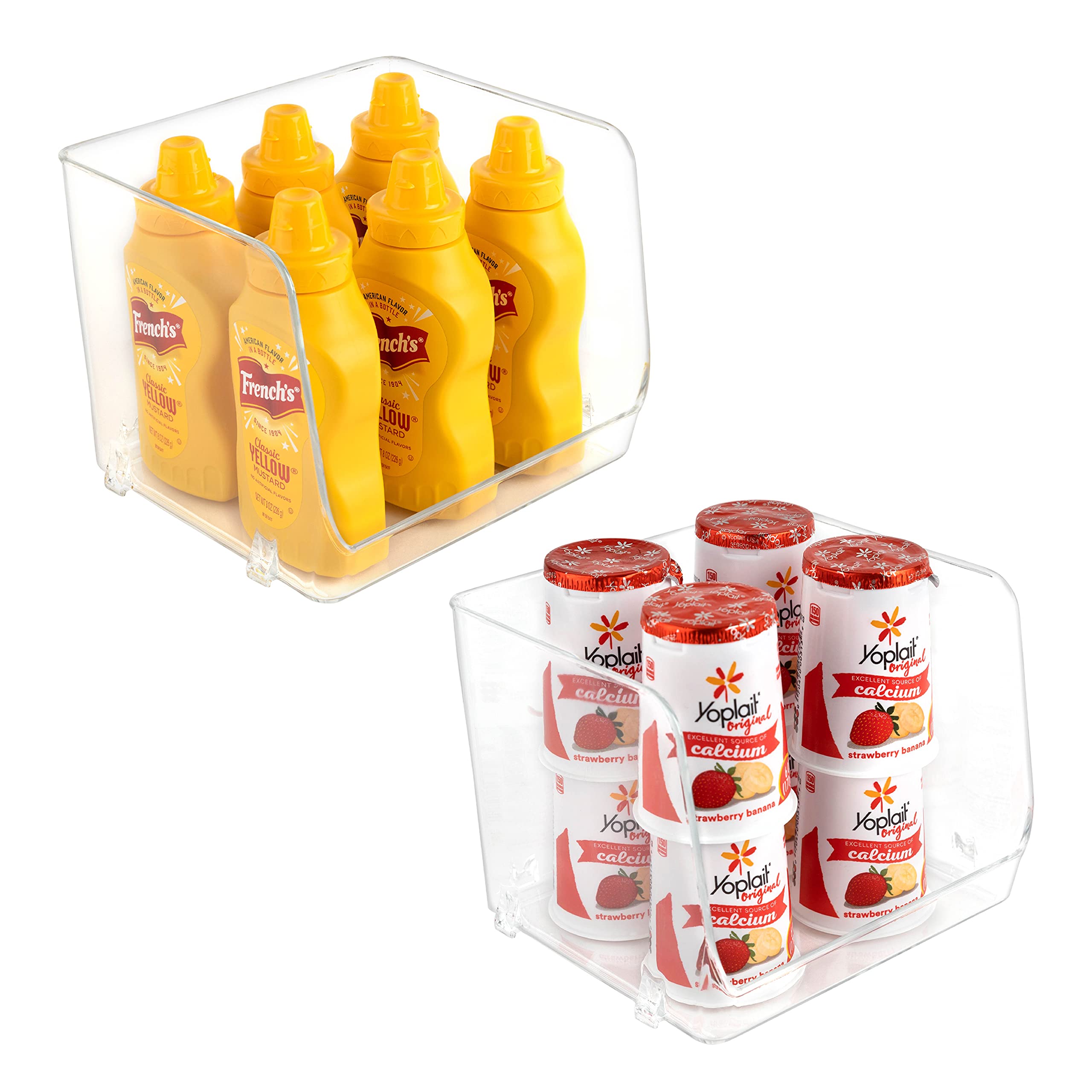 Stackable Clear Plastic Storage Bins for Fridge & Pantry Organization - 2 Pack Kitchen Food Storage Containers with Open Front Design | Perfect for Snacks, Fruits, Vegetables & Meal Prep Organization