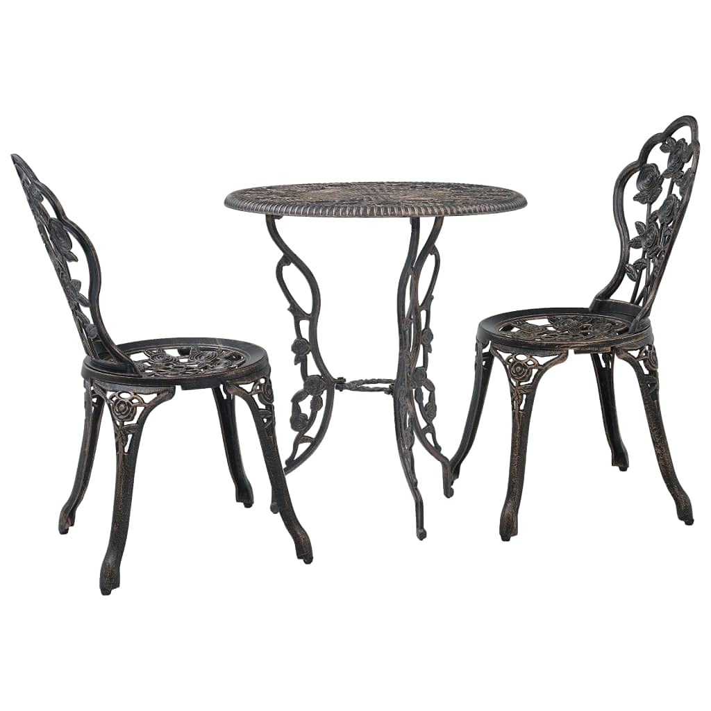 **3-Piece Outdoor Bistro Table Set - Cast Aluminum Patio Furniture with Antique Bronze Rose Design, Rust-Resistant & Durable - Perfect for Garden, Balcony, and Small Outdoor Spaces**