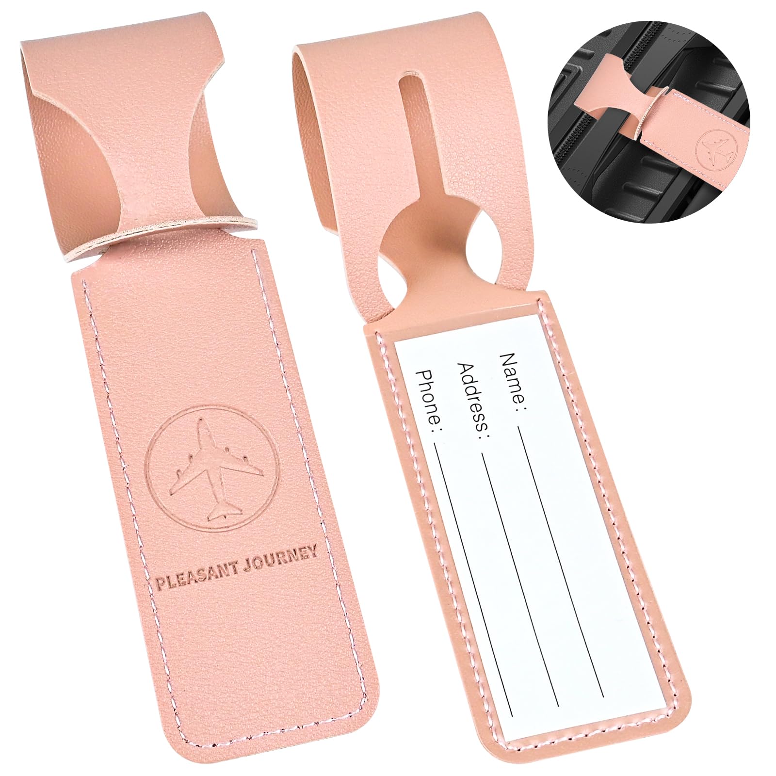 2 Pack PU Leather Luggage Tags for Suitcases - Cruise Travel Essentials with Privacy Cover & Name Card - Cute Strip Bag Identifiers for Women (Pink) | Perfect for Airports, Cruises & Vacation Trips