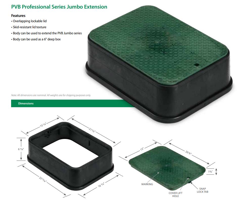 Rain Bird PVBJMBEXT 6 Jumbo Extension Rectangular Valve Box - 530mm x 381mm x 170mm (20.9