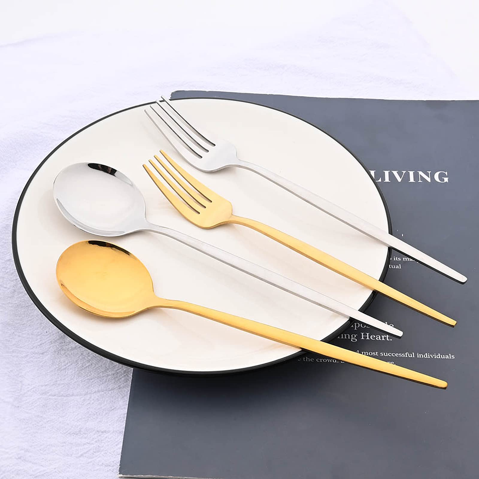 12-Piece Stainless Steel Salad Forks Set - 18/0 Mirror Polished Gold Dessert Forks, 7.48-Inch Modern Flatware for Parties, Weddings & Fine Dining