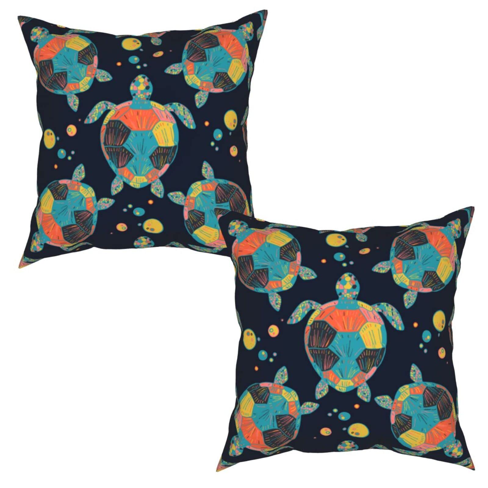 16x16 Inch Sea Turtle & Tropical Fish Decorative Pillow Covers Set of 2 - Soft Throw Pillow Cases for Couch, Sofa, Bed - Perfect for Coastal, Beach House & Tropical Home Decor