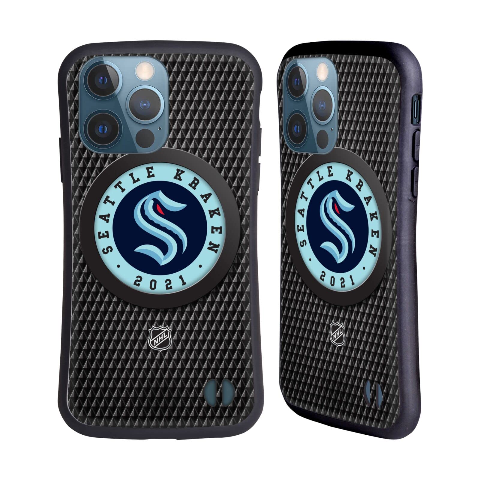 Official NHL Seattle Kraken Puck Texture Hybrid Case for Apple iPhone 13 Pro - Durable Protective Phone Cover for Hockey Fans & iPhone Users - Perfect for Games, Work & Everyday Use