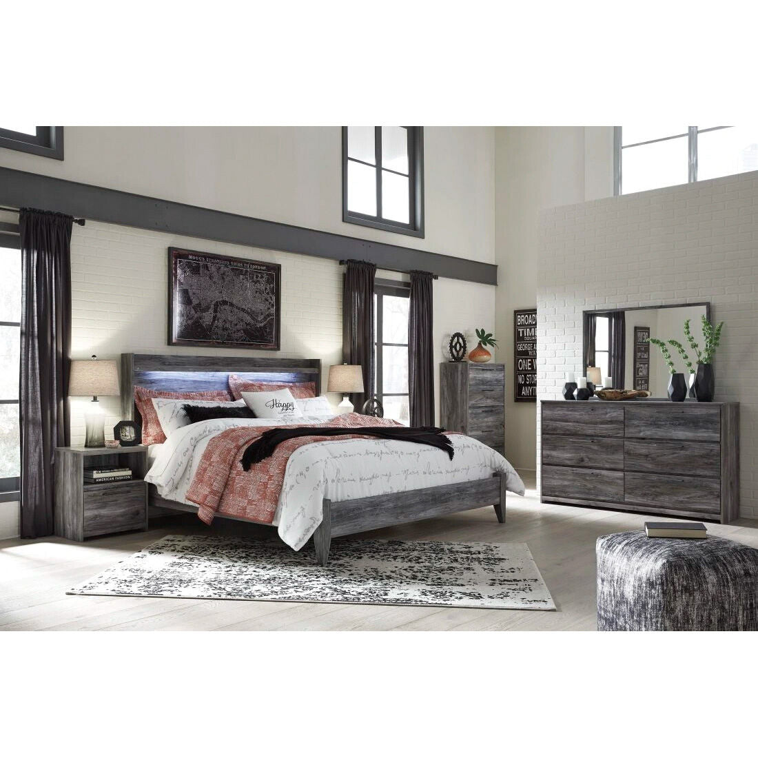 Baystorm Panel Bed - Queen Size Wooden Bed Frame with Upholstered Headboard - Modern Bedroom Furniture for Home Decor & Relaxation