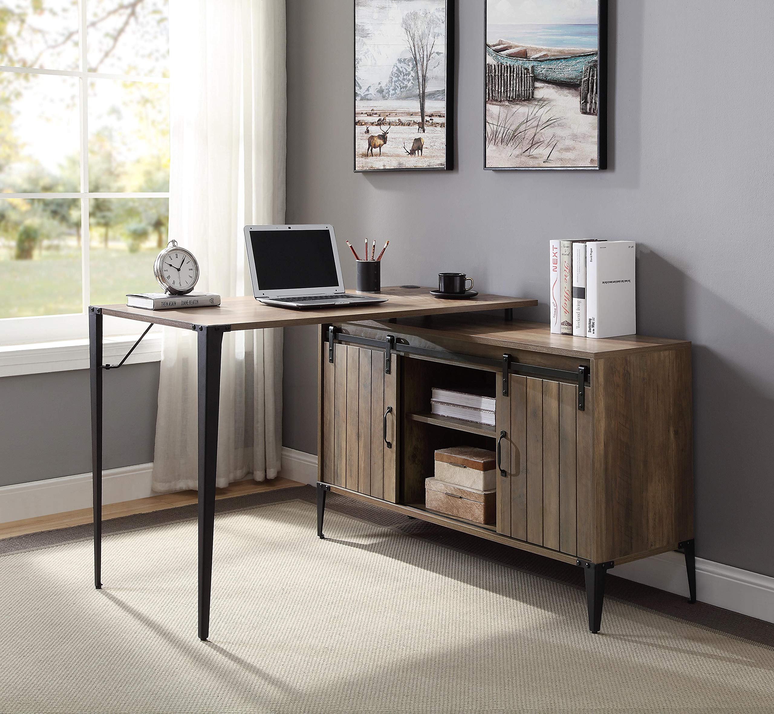 Industrial L-Shaped Computer Desk with Shelves - Rustic Oak Corner Gaming Desk for Home Office | Space-Saving Workstation for Small Rooms & Multi-Monitor Setup