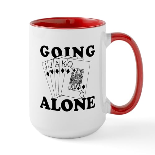 White/Red Inside - Euchre Going Alone/Loner Large Mug