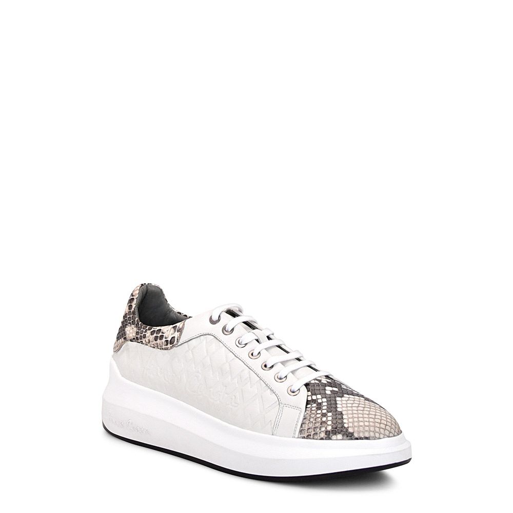 Women's White Casual Fashion Python Leather Sneakers - Cuadra 4P3PBKN - Perfect for Everyday Wear, Office & Outings