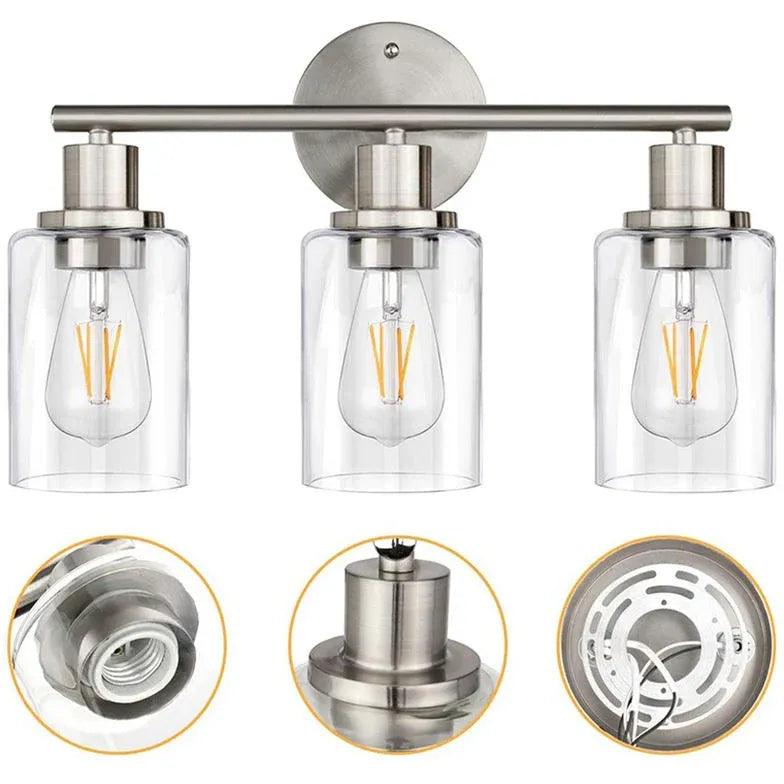 Vintage Nickel Glass Bathroom Wall Sconce Lights - Elegant Antique Style Vanity Lighting for Bathroom, Powder Room & Dressing Area