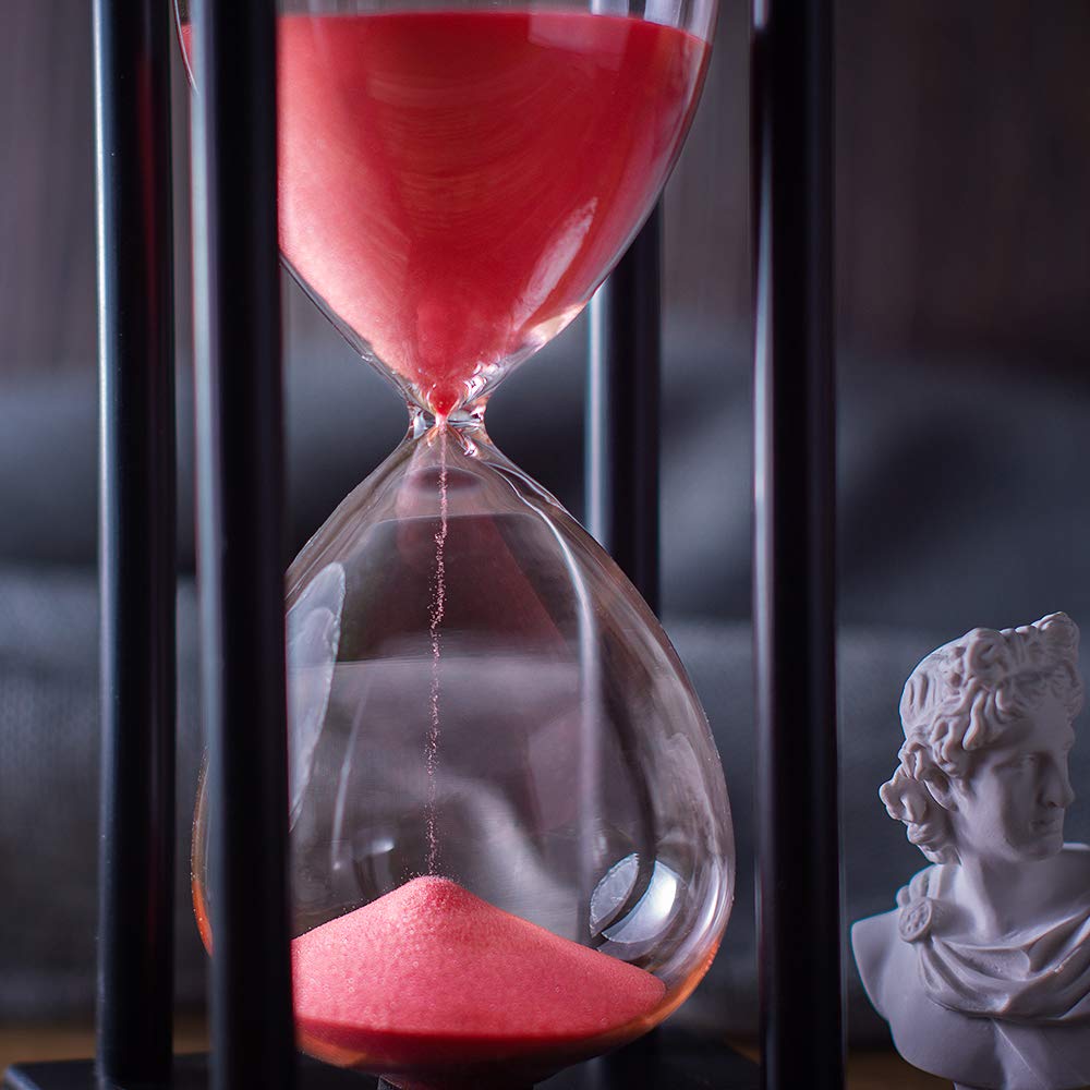 60 Minute Red Sand Hourglass Timer - Handcrafted Wooden Frame Sand Clock for Home Office Decor, Meditation & Kitchen Cooking Timer
