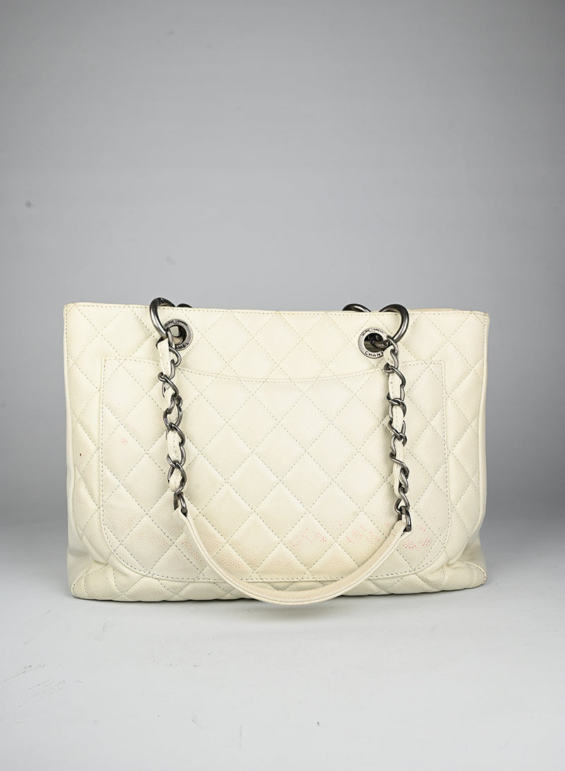 Authentic Chanel GST Leather Tote Bag in White - Luxury Handbag for Women, Perfect for Work, Travel & Everyday Use