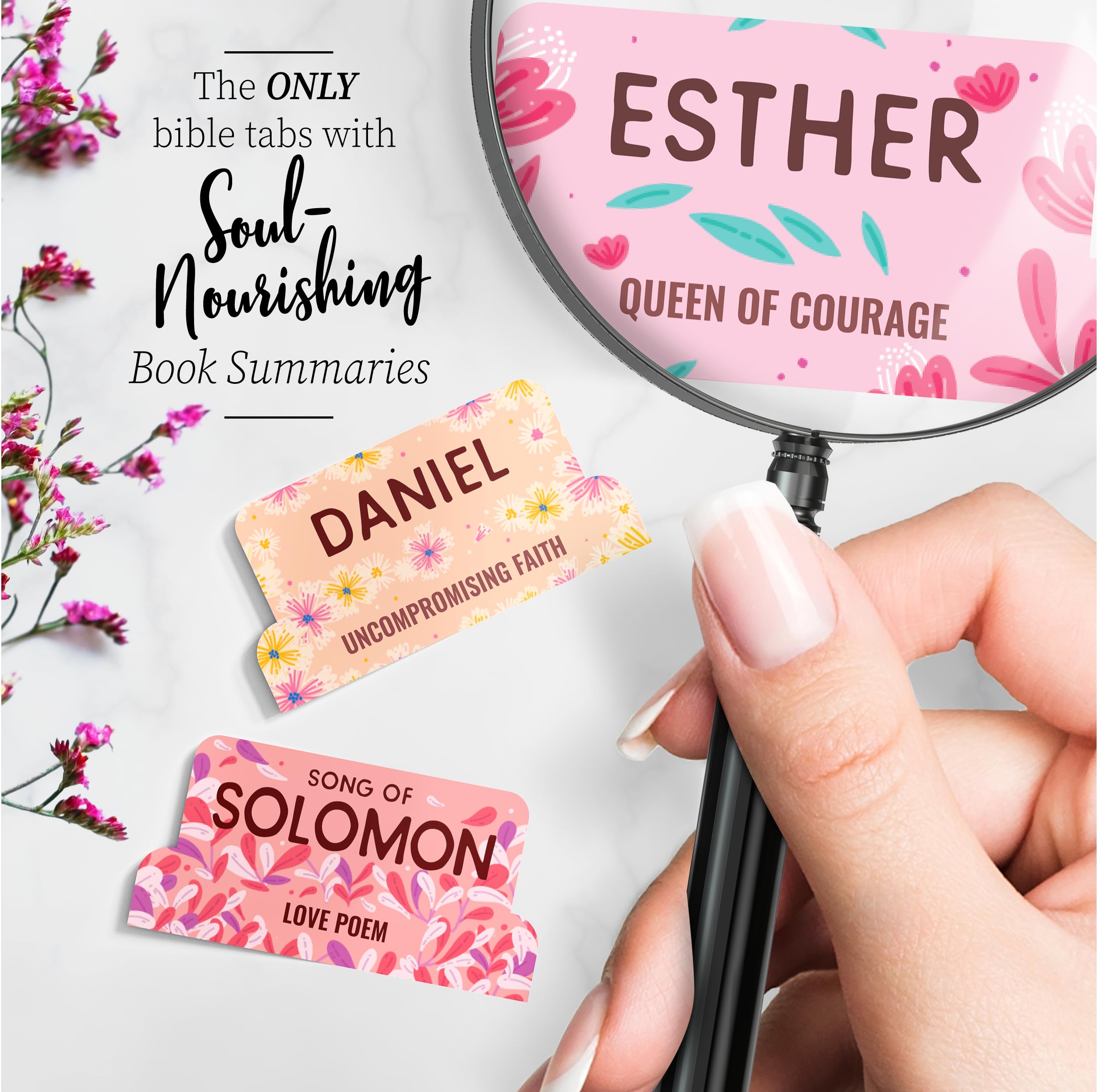 Bloom Beauty Bible Tabs for Women - 66 Large Print Laminated Peel-and-Stick Bible Study Tabs | Gold Journaling Accessories, Perfect Gift for Christian Women, Bible Study Supplies | Ideal for Personal Devotion, Small Groups & Church Bible Studies