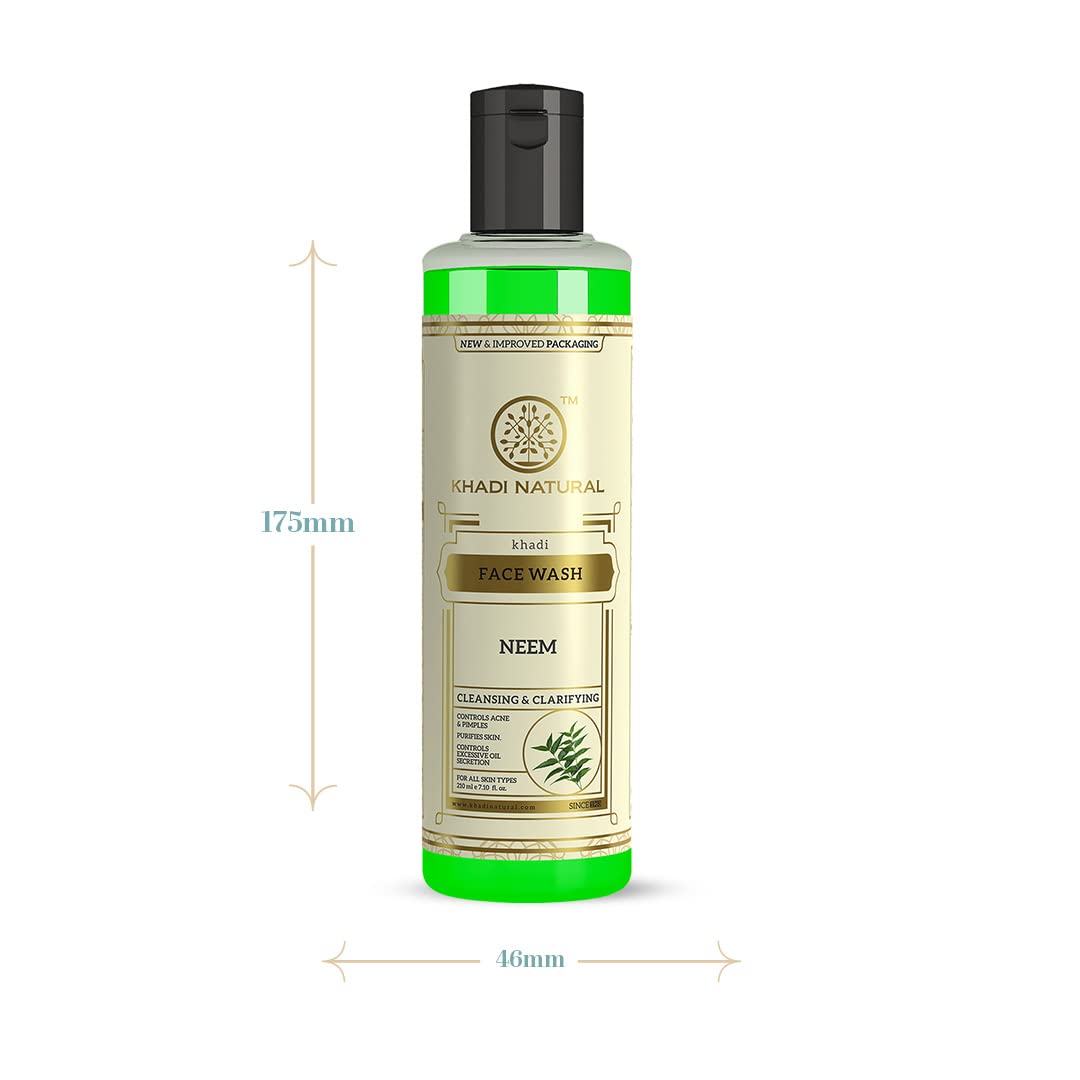 Khadi Natural Ayurvedic Neem Face Wash for Acne Prone Skin - Gentle Anti-Acne Cleanser with Neem Extract | Paraben & Sulfate-Free, Vegan, 210ml | Perfect for Daily Skincare Routine & Sensitive Skin Care