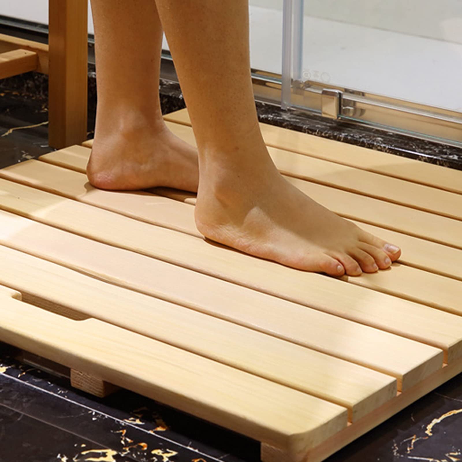 XXIOJUN Anti-Slip Bamboo Bath Mat - Natural Wooden Shower Floor Mat for Bathroom, Indoor & Outdoor Use - 80x90cm Non-Slip Duck Board - Perfect for Bath Tubs, Showers, Pool Decks & Spa Areas