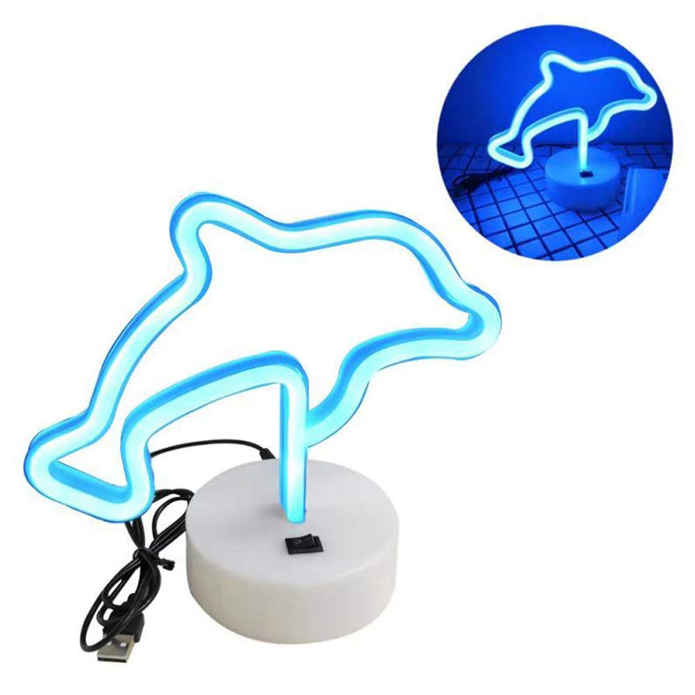 ENUOLI Blue Dolphin LED Night Light - USB/Battery Operated Neon Sign for Home Decor, Girls Bedroom, Living Room & Christmas Party - Perfect Kids Gift & Unique Table Lamp Decoration for Birthday, Wedding & Ocean Theme Events