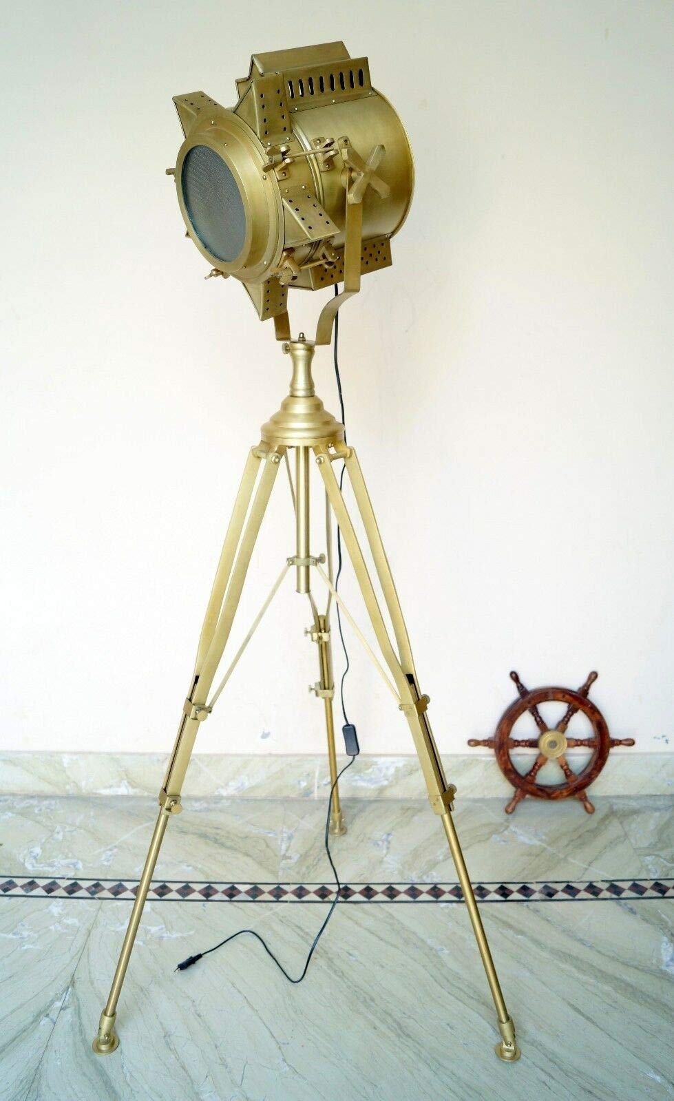 Vintage Hollywood Heavy Duty Classic Spotlight Tripod Floor Lamp Stand - Antique Collectible for Stage Lighting, Theater Props & Home Decor
