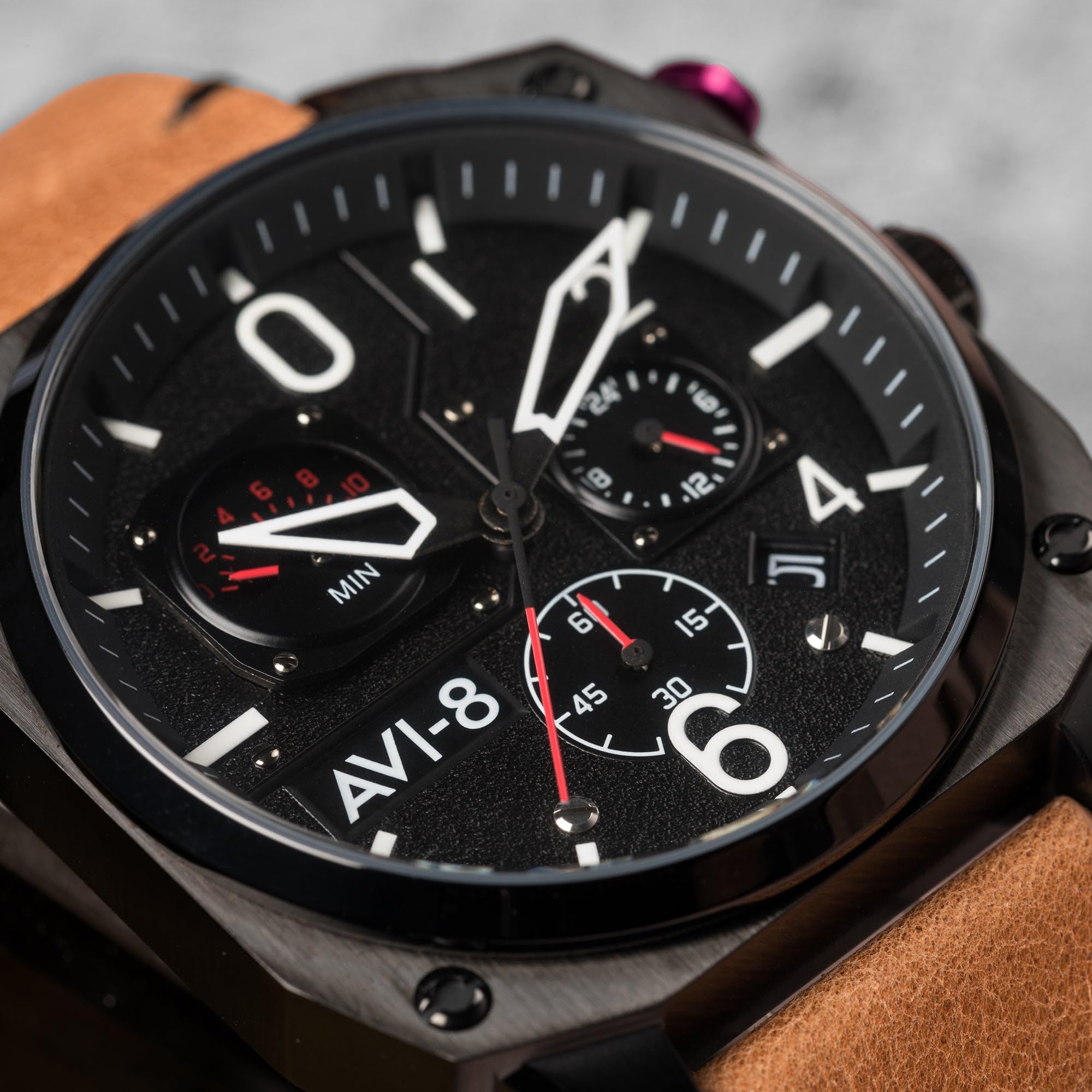 AVI-8 Men's 45mm Hawker Hunter Retrograde Chronograph Pilot Watch - Japanese Quartz Movement, Leather/Rubber/Stainless Steel Strap AV-4052 | Stylish Aviation Timepiece for Business, Casual & Outdoor Adventures