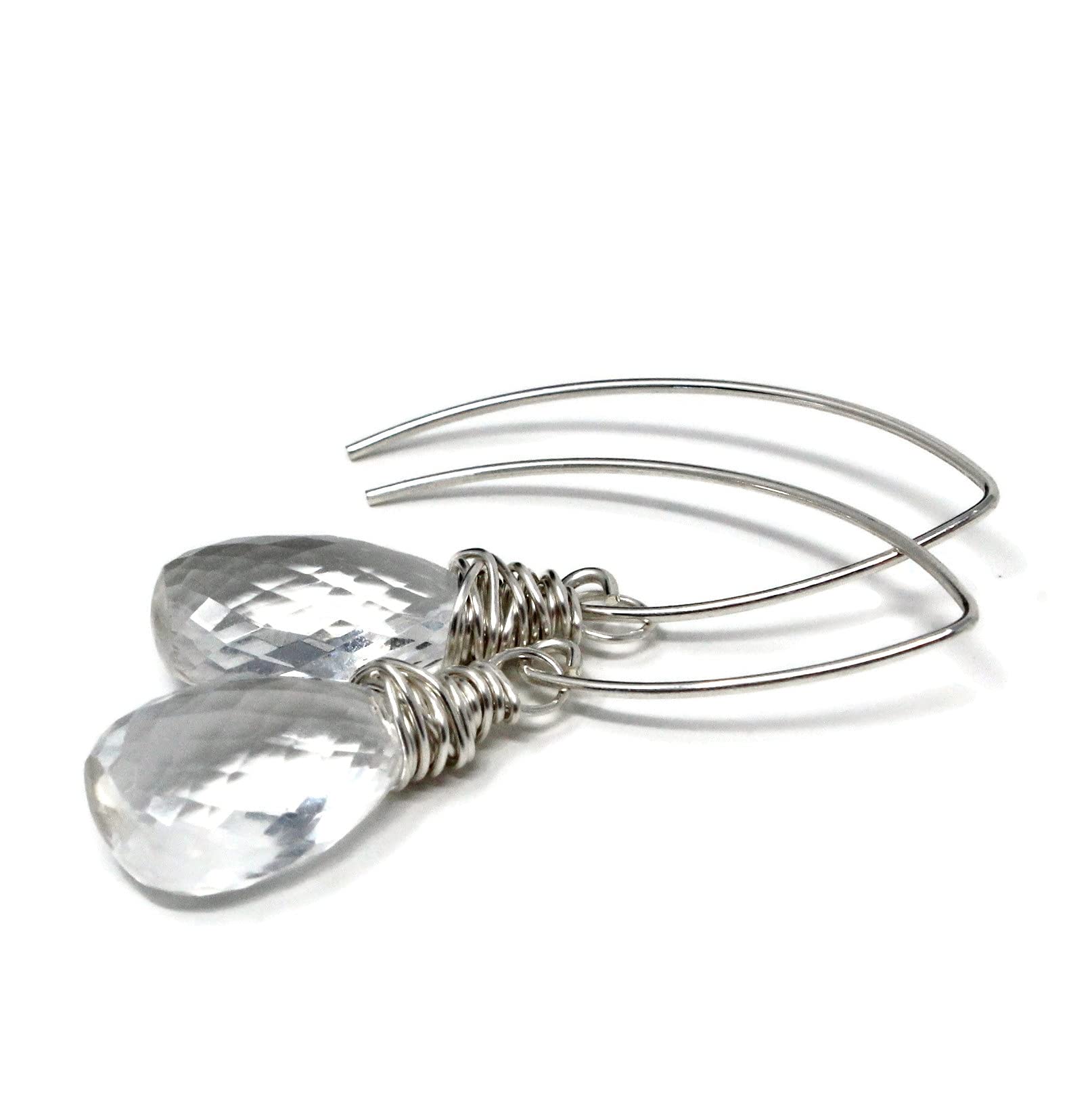 Arched Crystal Quartz Earrings - Sterling Silver Dangling Drop Earrings for Women | Elegant Boho Jewelry for Parties, Weddings & Everyday Wear