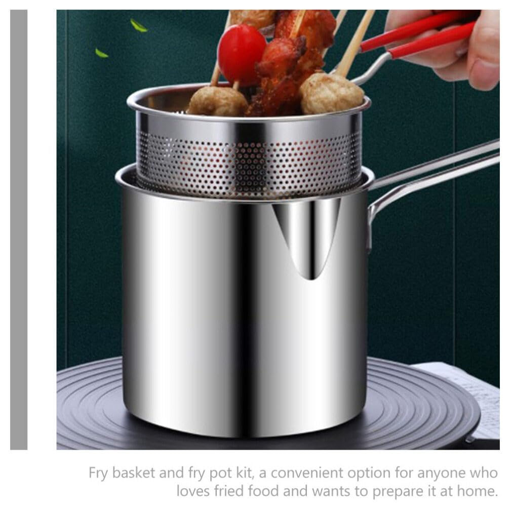 Stainless Steel Deep Fryer Pot with Lid & Strainer Basket - Stovetop Japanese Tempura Fryer for French Fries, Chicken Wings, Shrimp - Perfect for Home Kitchen, Restaurant & Outdoor Cooking