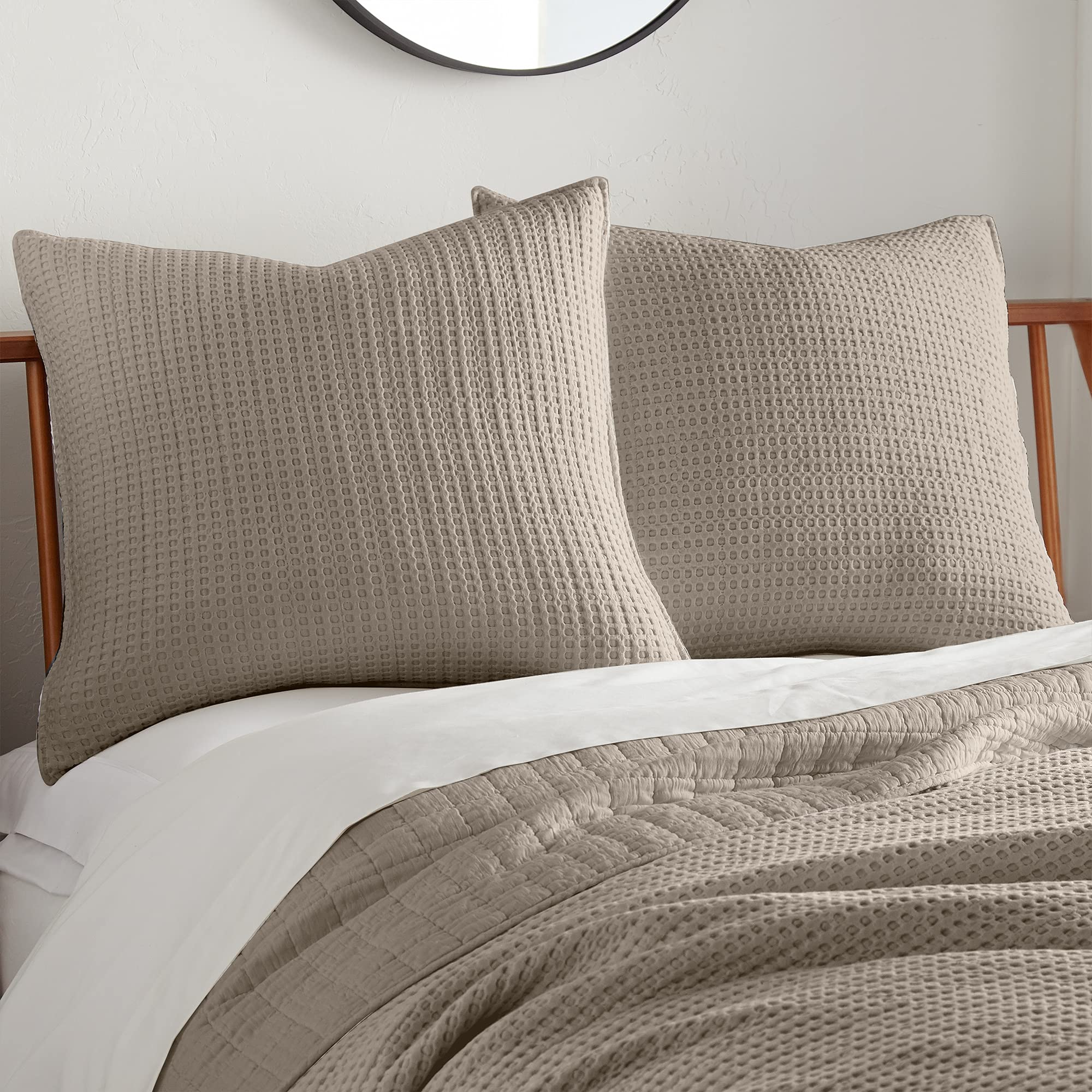 Levtex Home Mills Waffle Euro Sham Pillow Covers (Set of 2) - 26x26 Inch Taupe Bedroom Decor - Perfect for Master Bedroom, Guest Room & Luxury Hotel Styling
