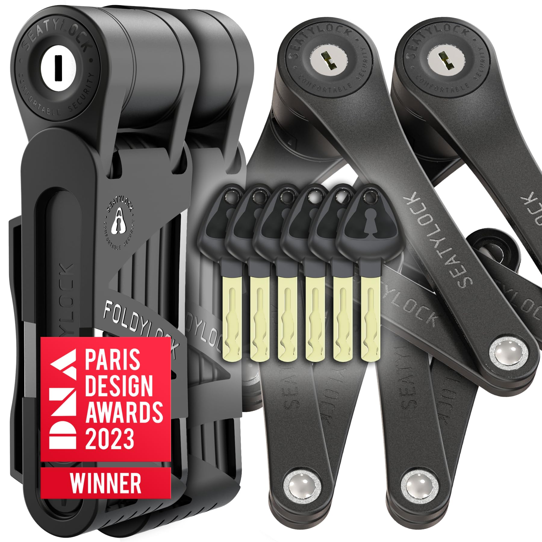 Seatylock FoldyLock Mini Folding Bike Lock - Lightweight & Heavy Duty Anti-Theft Bicycle Lock with Key - Secure Electric Scooters, City Bikes & Commuter Bikes - Perfect for Urban Cycling, Campus Safety & Public Transit Rides