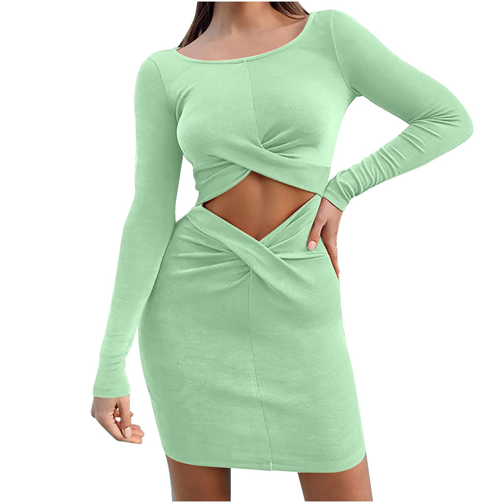 Sexy Hollow Out Wrap Mini Dress for Women - Long Sleeve Bodycon Party Club Dress with Solid Neckline | Perfect for Night Out, Date Night, Cocktail Parties & Special Occasions
