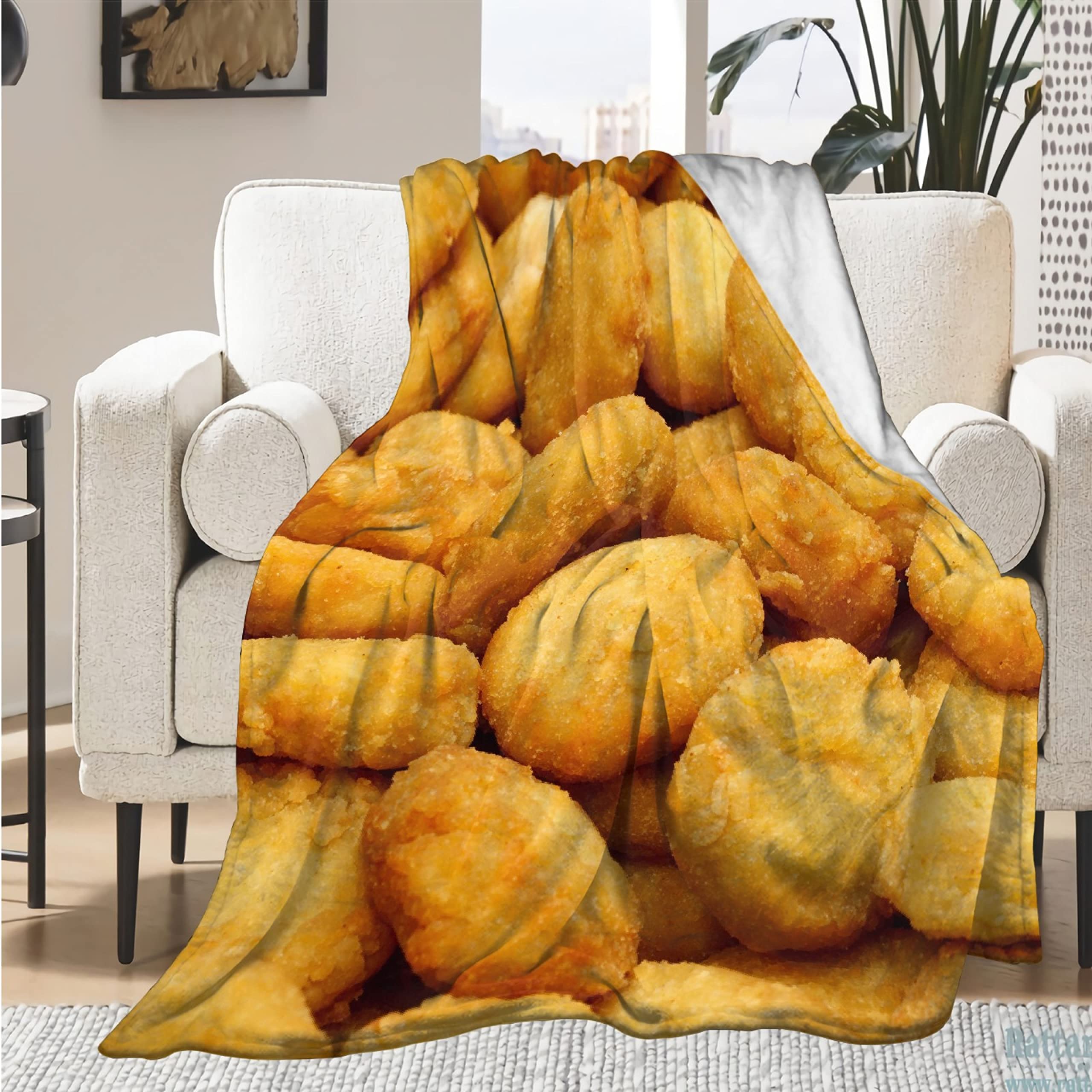 Funny Chicken Nuggets Plush Fleece Throw Blanket - Soft, Warm & Cozy XL 120x90 Inch - Perfect for Girls, Boys & Family - Great for Bed, Sofa, Couch & Chair - Ideal Gift for Food Lovers & Blanket Enthusiasts