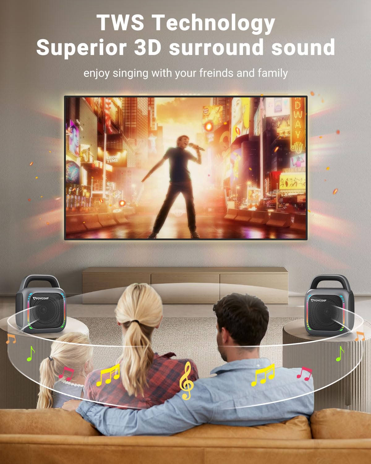 Portable Karaoke Machine with 2 Wireless Microphones - Bluetooth PA Speaker System with RGB Lights for Adults & Kids - TWS Party Speaker with AUX/USB/TF Input - Perfect for Home Parties, Birthday Celebrations & Outdoor Gatherings