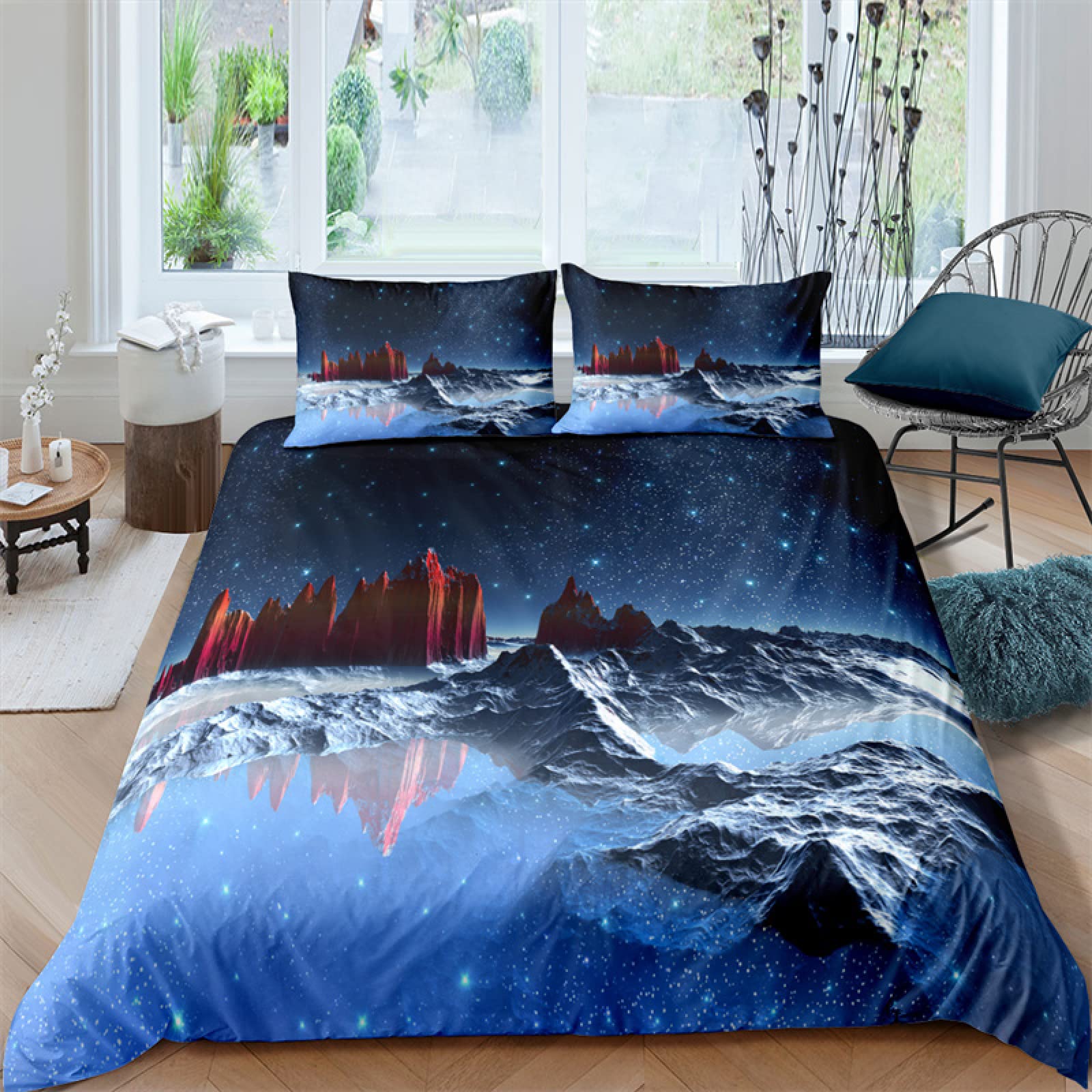 Premium Full Size Duvet Cover Set - Dark Blue Sky Microfiber Quilt Cover with Hidden Zipper + 2 Pillowcases (20