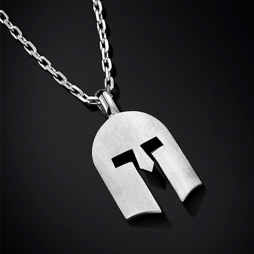 Feinny Men's Spartan Warrior Helmet Pendant Necklace - 925 Sterling Silver Handmade Dog Tag Chain with Adjustable Length | Perfect for Parties, Prom, Gifts & Everyday Wear