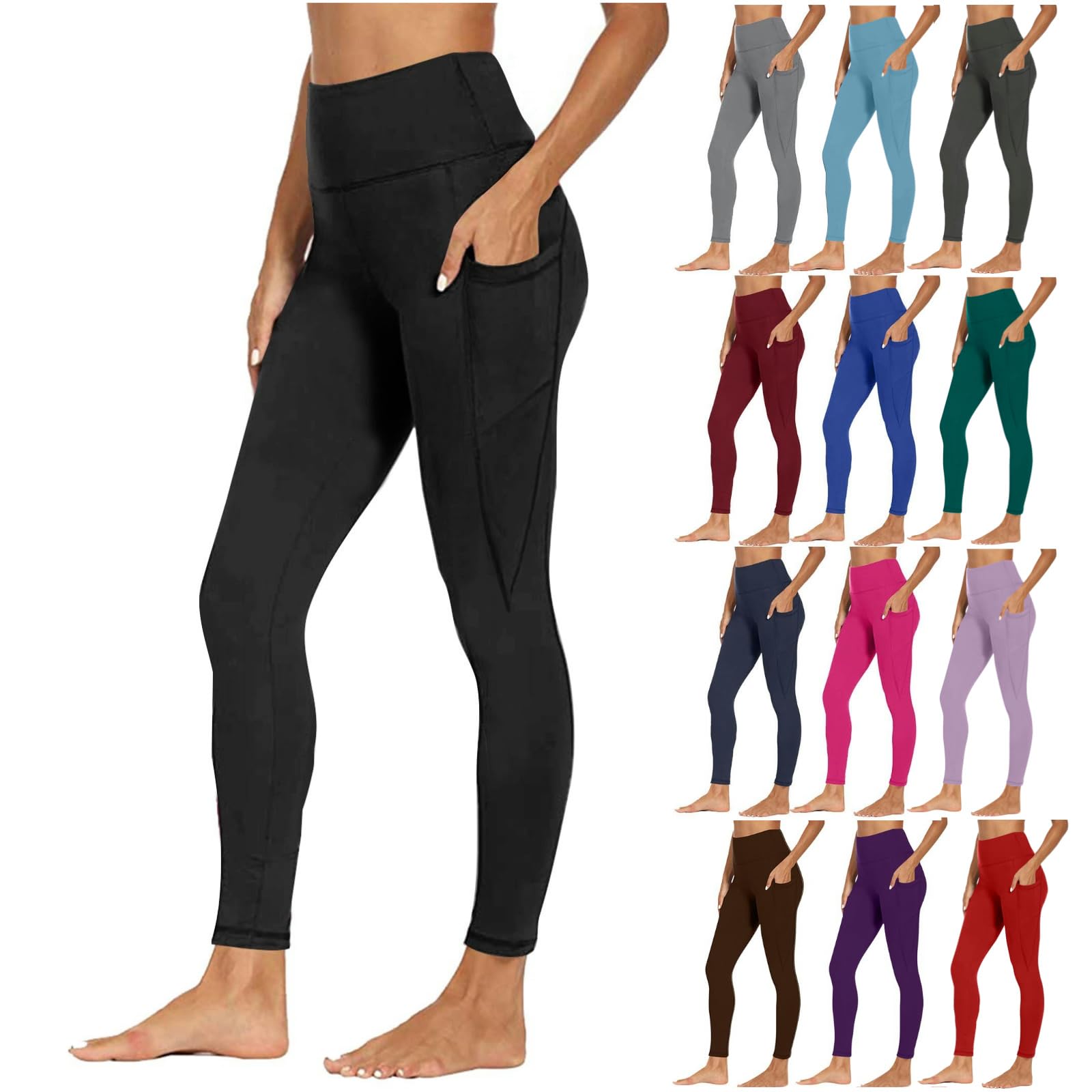 Plus Size High Waisted Yoga Pants for Women - Soft Full Length Workout Leggings with Pockets | Tummy Control Trouser Style Activewear for Gym, Running & Everyday Wear