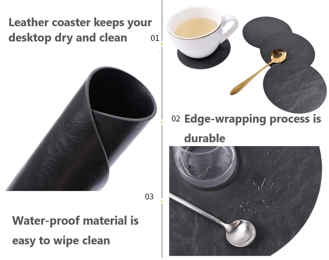 8-Piece Faux Leather Round Placemats and Coasters Set - Waterproof, Stain-Resistant Kitchen Table Mats for Dining Room, Coffee Bar & Home Decor - Easy to Clean & Durable for Daily Use