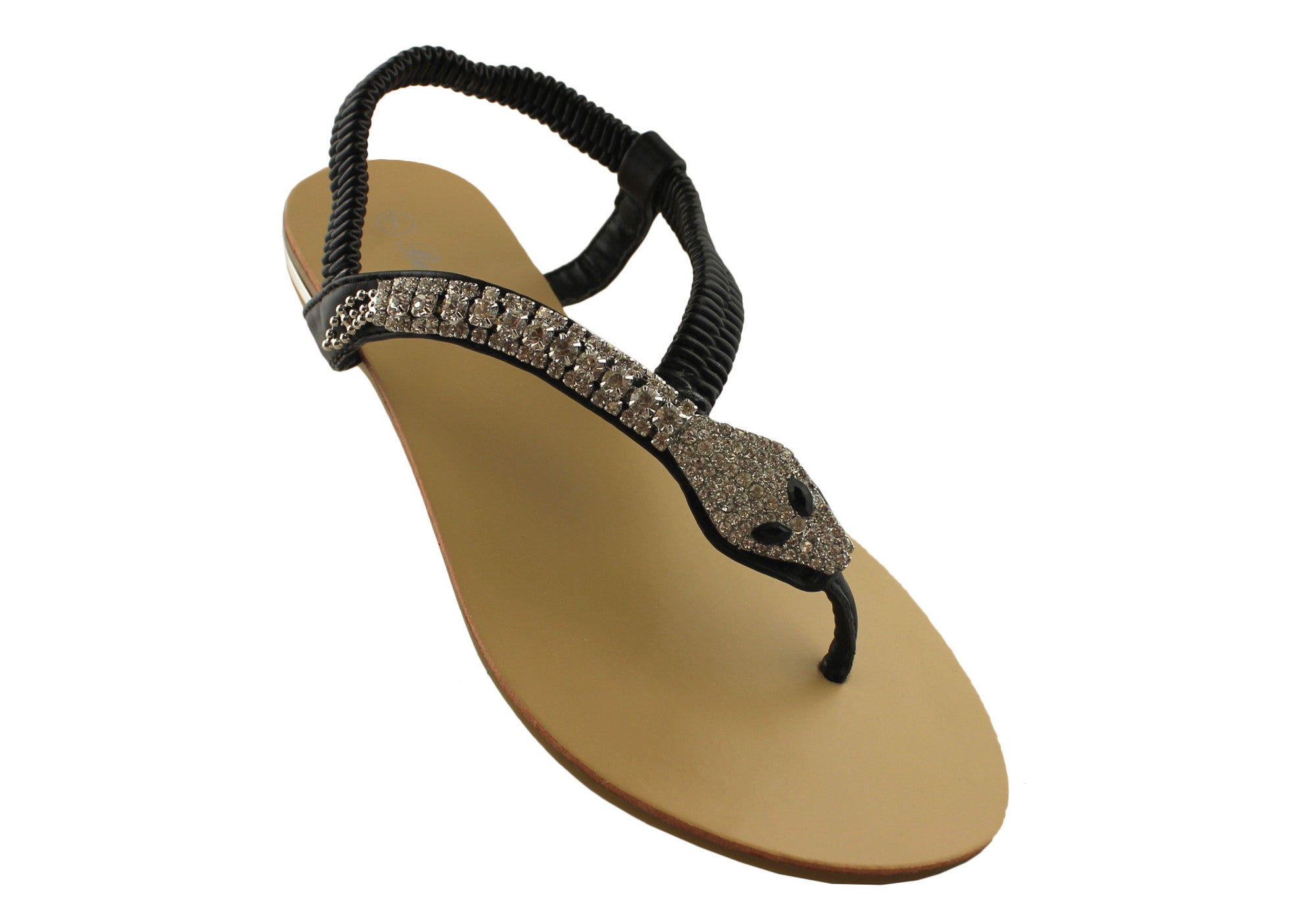 Bellissimo Women's Snake Print Summer Sandals with Diamante Accents - Perfect for Beach, Vacation, and Casual Outings