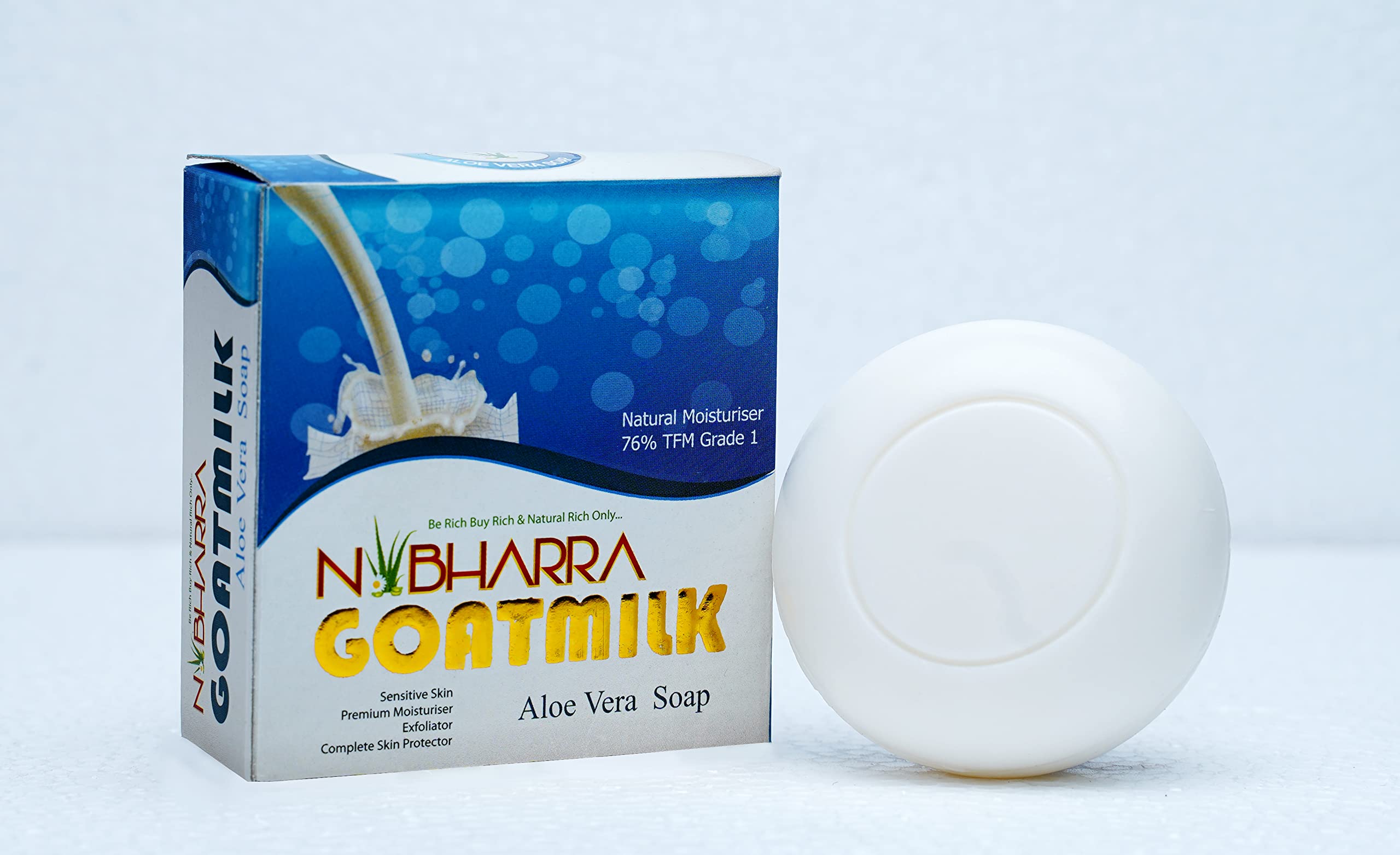 Nibharra Premium Goat Milk Soap for Sensitive Skin & Acne - Natural Aloe Vera Moisturizing Bar (100g, Pack of 5) | Gentle Cleansing for Dry, Irritated Skin & Daily Face & Body Care