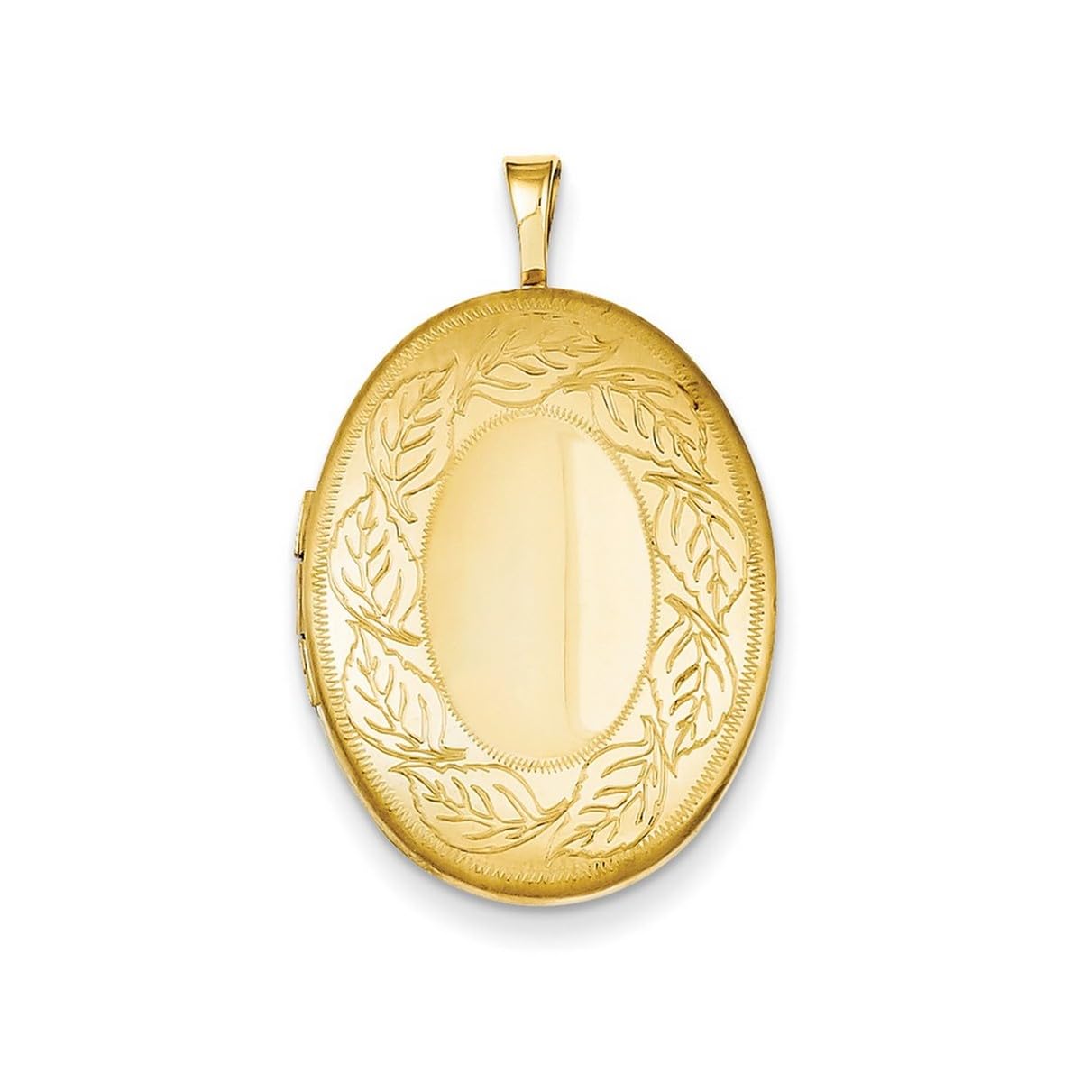 1/20 Gold Filled Leaf Border Oval Photo Locket Pendant Necklace for Women - Engraved Spring Ring with Polished & Satin Finish - Perfect for Anniversaries, Gifts & Special Occasions