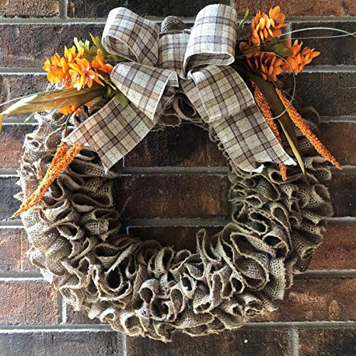Handmade Burlap Wreath with Ruffles - Farmhouse Style Decor for Fall, Christmas & Everyday Home - Perfect for Front Door, Mantel & Wall Decor