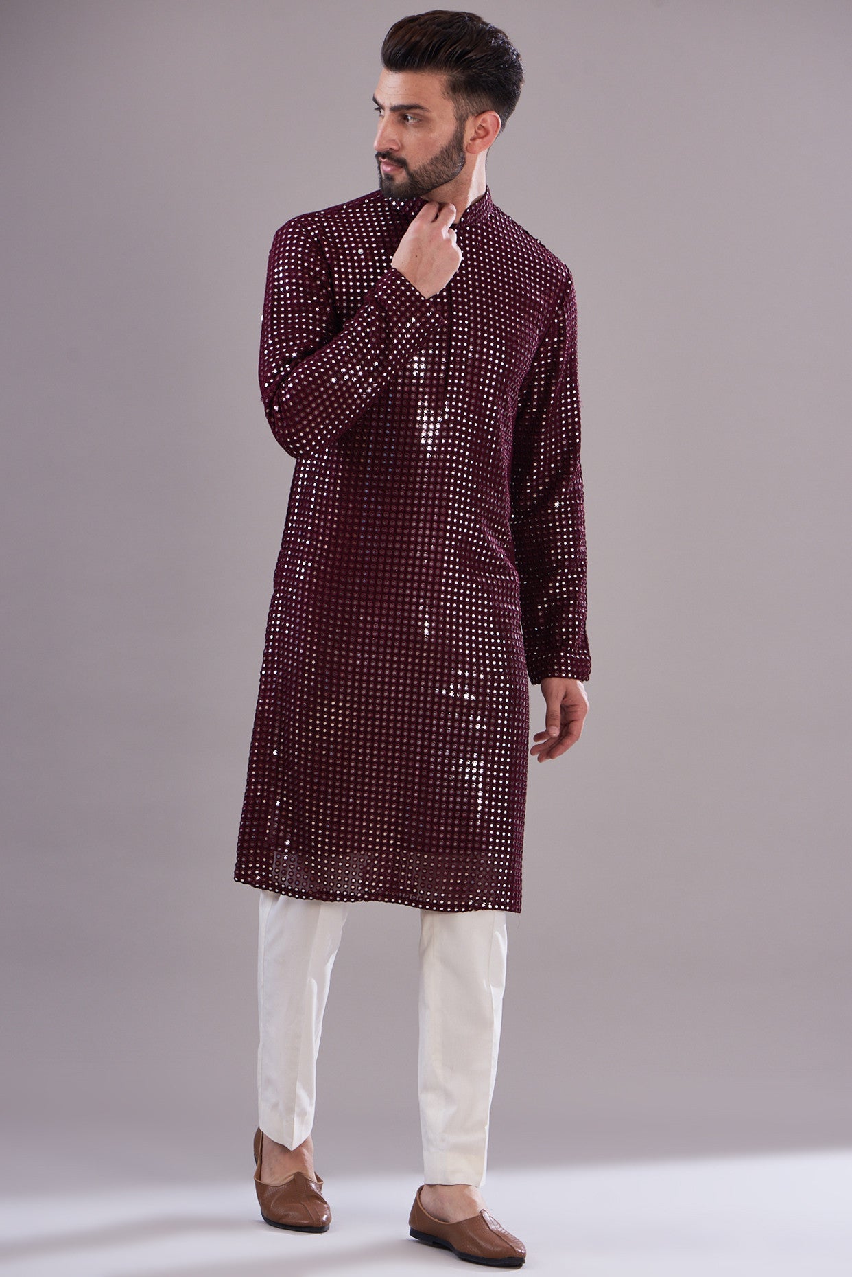 Stylish Maroon Mirror Work Kurta for Women - Traditional Indian Embroidered Tunic Top - Perfect for Festivals, Weddings & Casual Wear