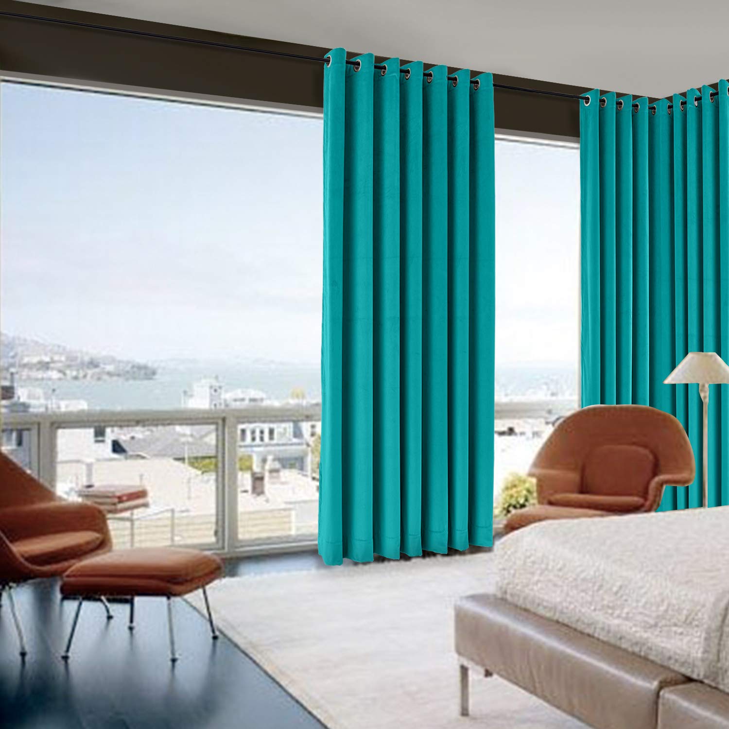 Premium Solid Velvet Thermal Insulated Blackout Curtains - Extra Wide Room Darkening Window Drapes (100