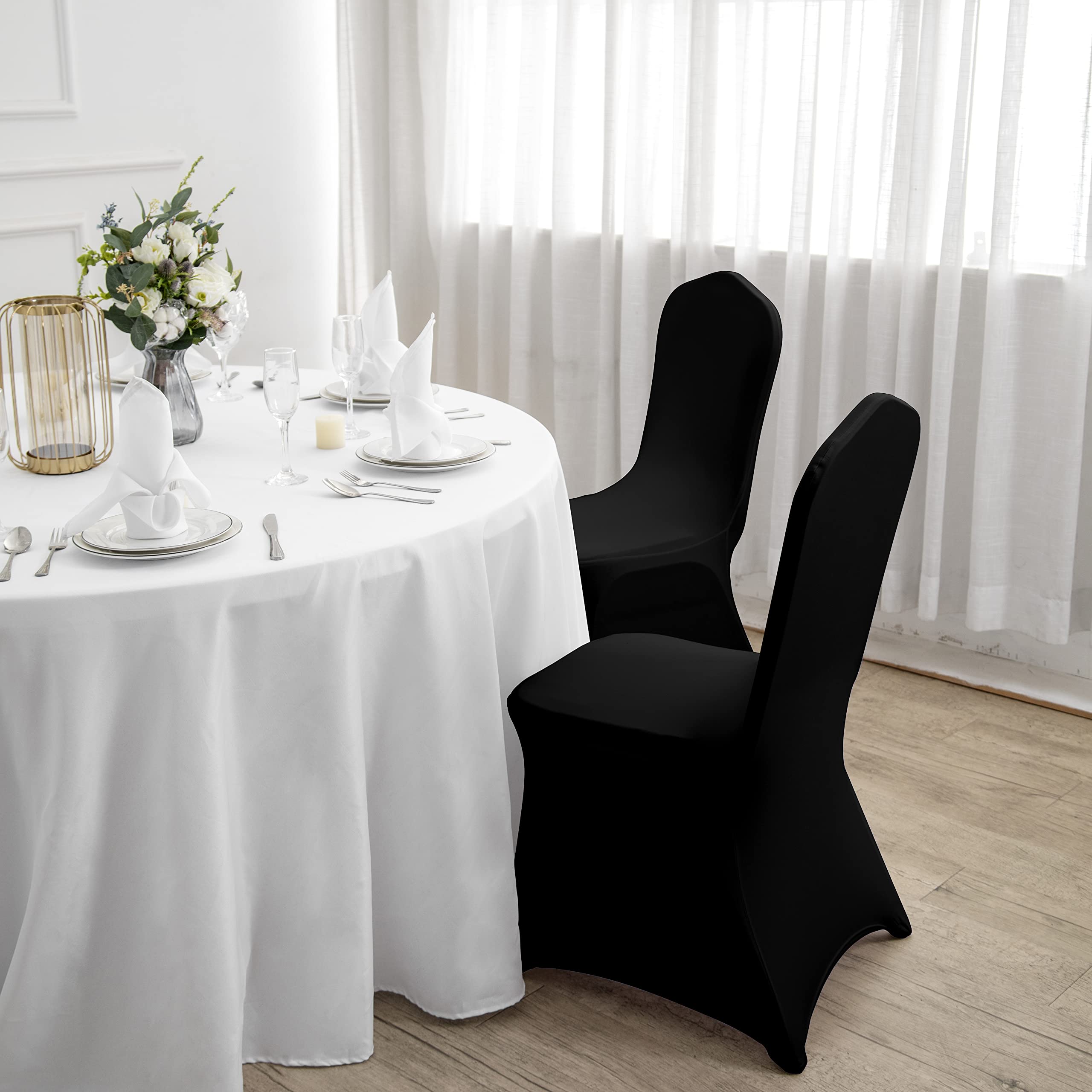 100PCS Stretch Spandex Chair Covers - Washable & Removable Elastic Chair Protectors for Living Room, Party, Banquet, Wedding Events - Perfect for Hotels, Restaurants & Home Decor (Black)
