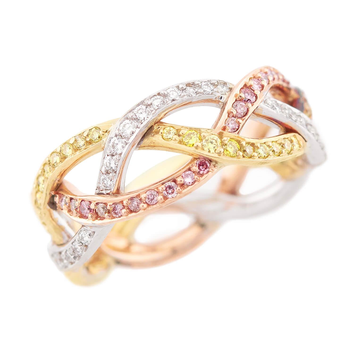 18k Mixed Metal Diamond Braided Band Ring - Elegant Stackable Jewelry for Women, Perfect for Weddings, Anniversaries & Everyday Luxury