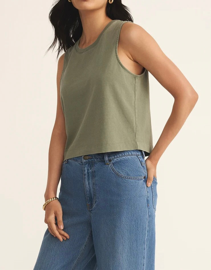 Sloane Jersey Muscle Tank - Soft & Stretchy Avocado Green Workout Top for Women | Perfect for Yoga, Gym & Casual Wear