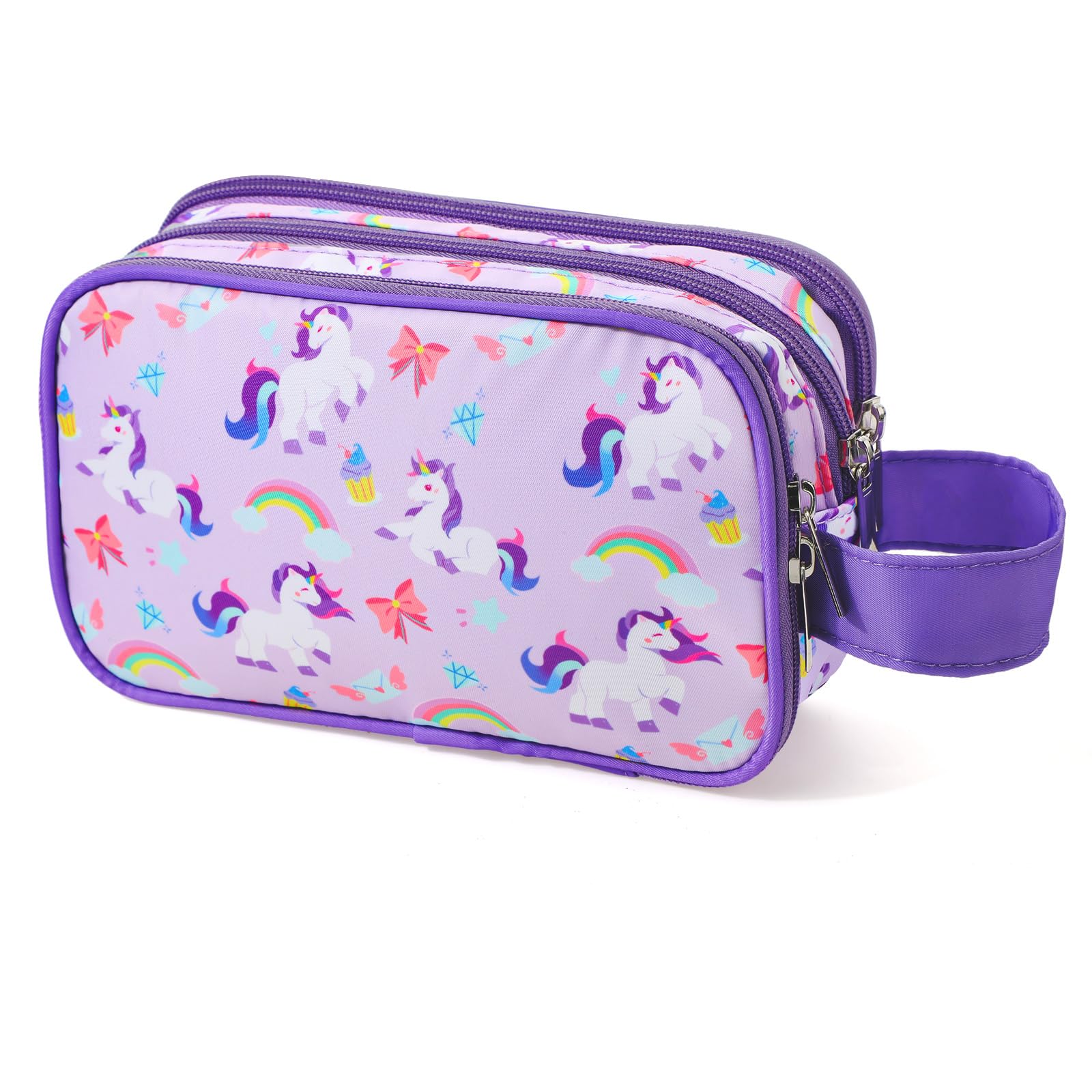 **Unicorn Purple Kids Toiletry Bag for Girls - Waterproof Hanging Travel Cosmetic & Makeup Organizer - Perfect for Toddler Toiletries, School Trips & Family Vacations - Ideal for Bathroom Storage, Sleepovers & Camping Essentials - Great for Travel, Gifts & Daily Use**