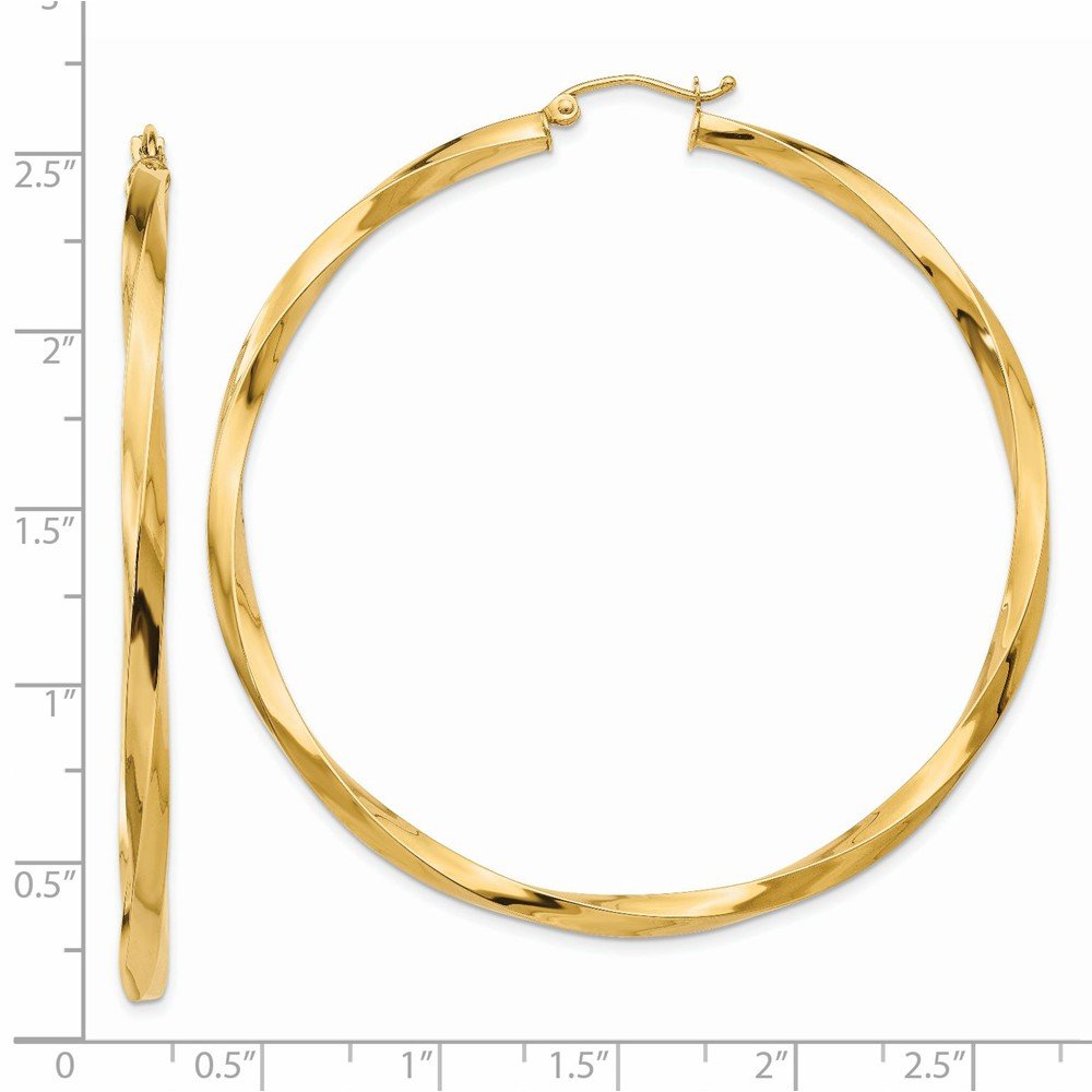 14K Yellow Gold Twisted Hoop Earrings for Women - 3mm Polished Solid Gold Hoops - Perfect for Everyday Wear, Parties & Special Occasions