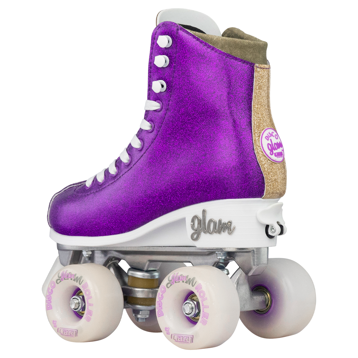Crazy Glam Adjustable Roller Skates for Women - Purple & Gold Shimmer Design - Perfect for Outdoor Skating, Roller Rinks & 80s Themed Parties