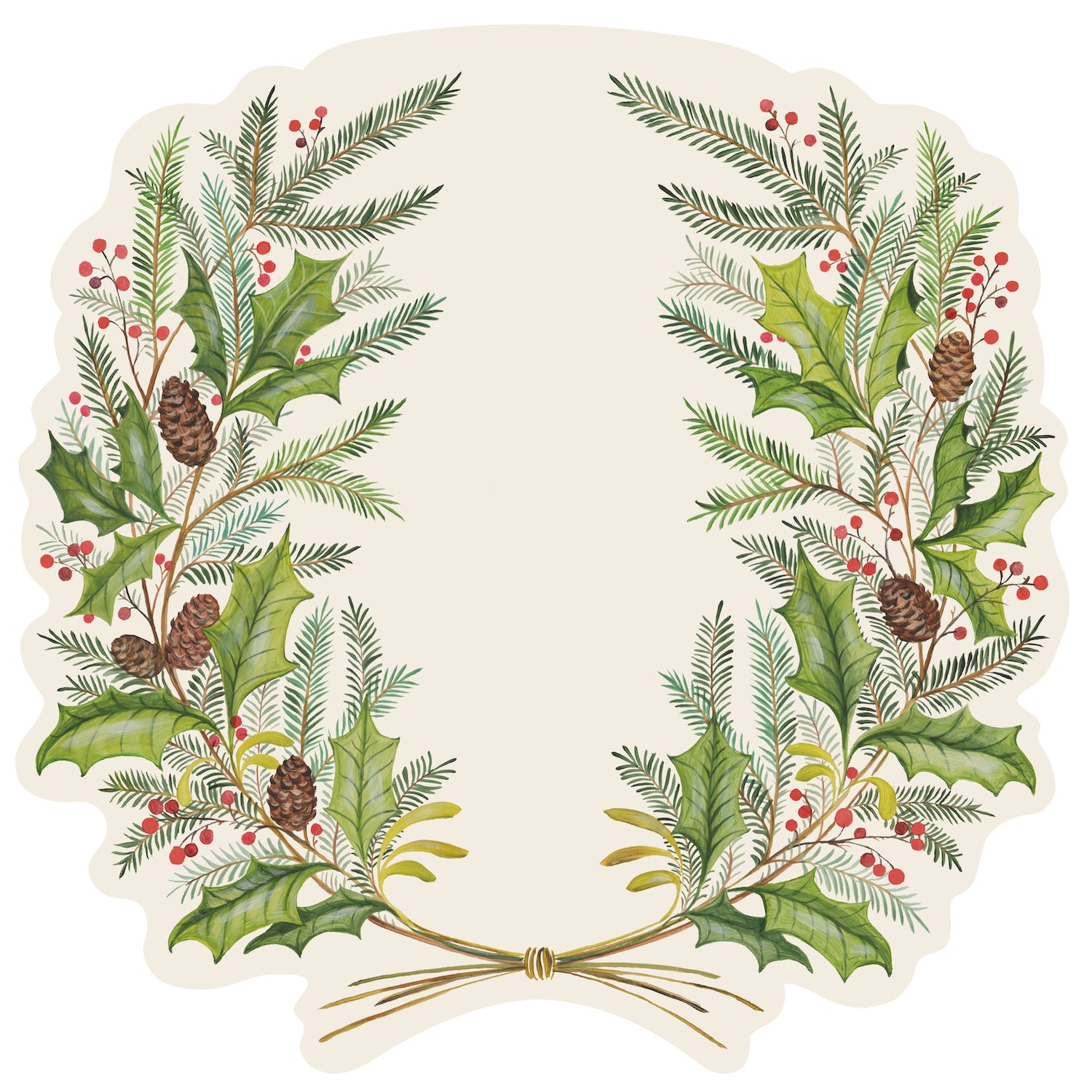 Christmas Sprigs Die-Cut Placemat - Festive Holiday Table Decor for Dining & Party Settings