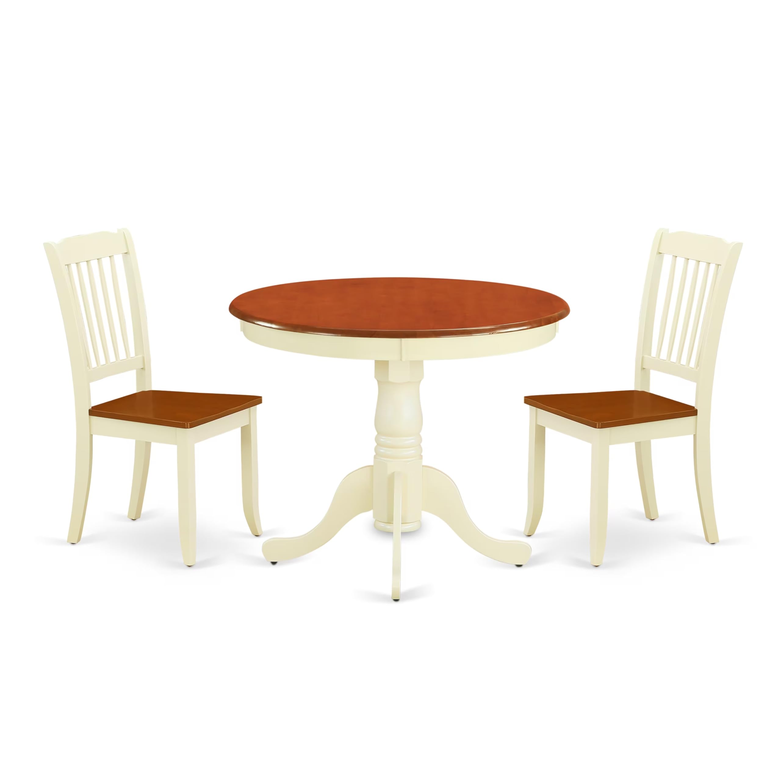 East West Furniture ANDA3-BMK-W 3-Piece Round Kitchen Table Set with Pedestal Base & 2 Dining Chairs - 36x36 Inches, Buttermilk & Cherry - Perfect for Small Spaces, Breakfast Nooks & Cozy Apartments