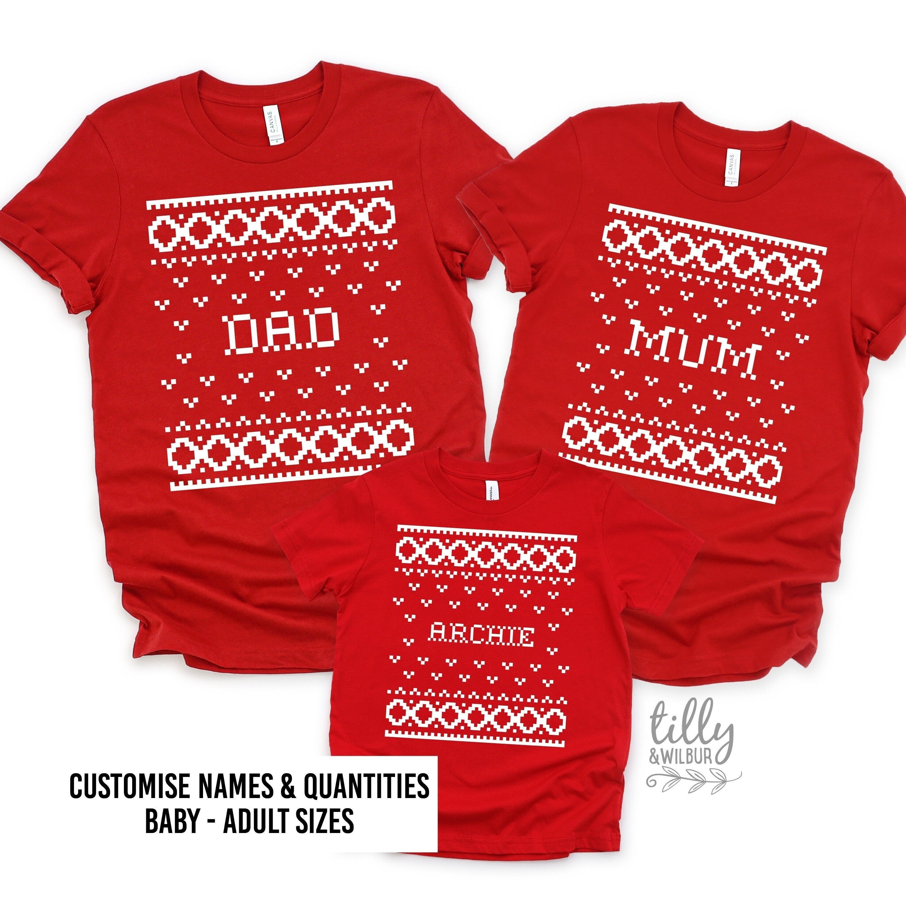 Custom Name Family Christmas T-Shirts - Personalized Holiday Matching Outfits for Family Photos & Festive Gatherings