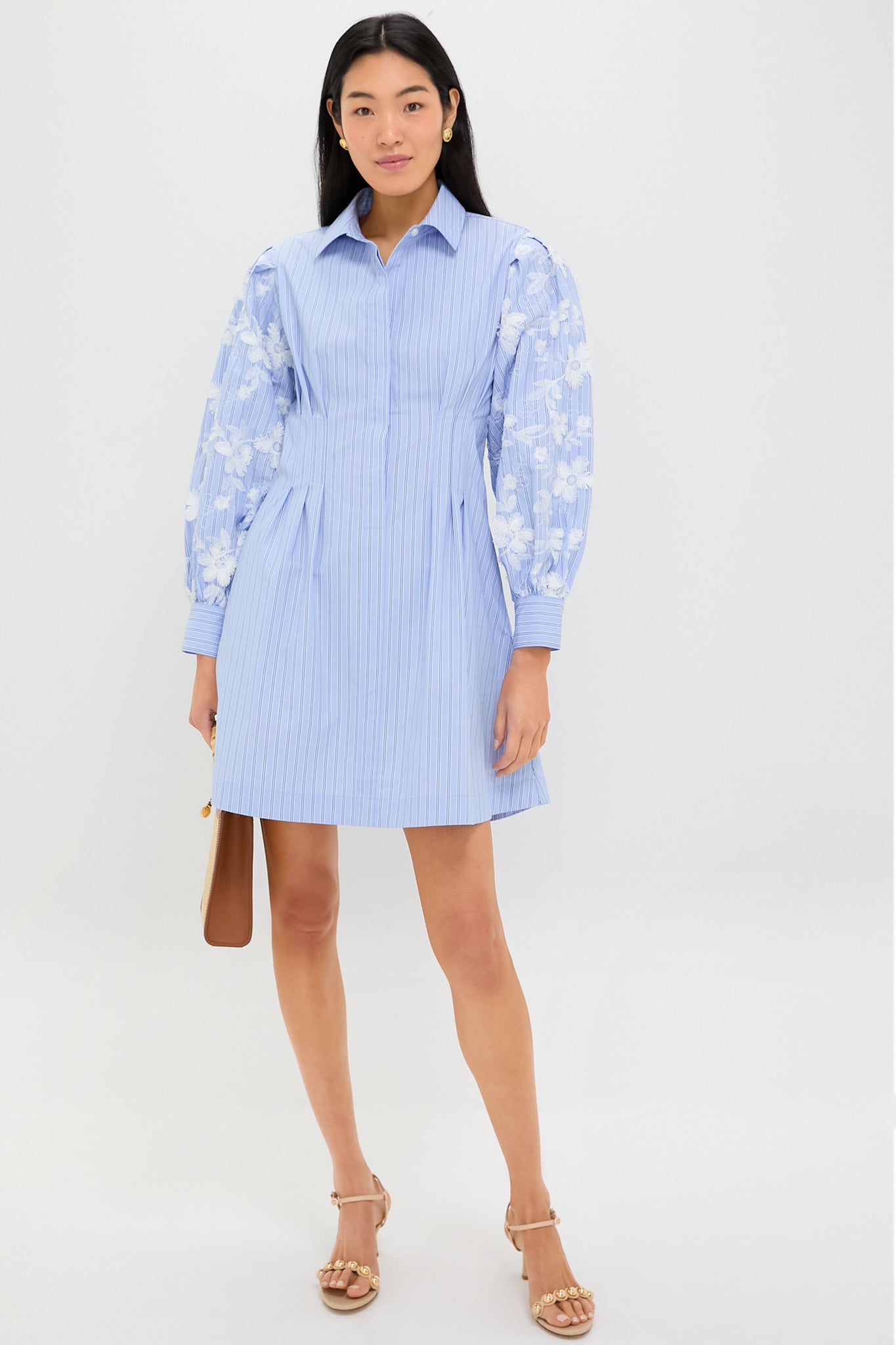 Blue Stripe Embroidery Mini Corinne Dress - Floral Summer Dress for Women, Perfect for Beach Vacation, Garden Party & Date Night Outfits